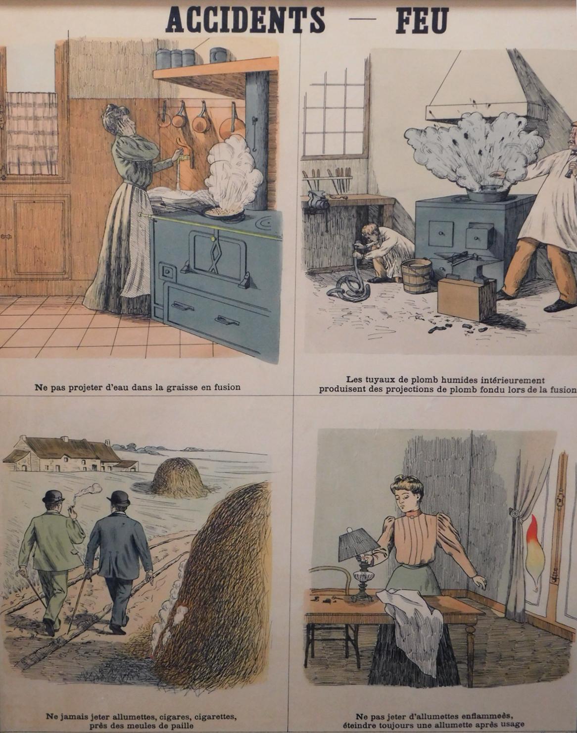 Milieu du XXe siècle 8 affiches d'enseignement françaises pour la prévention des accidents par Les Fils d'Emile Deyrolle en vente