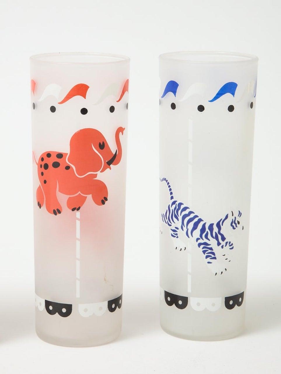 American 8 Frosted Glass Carousel Highball Glasses, Libbey