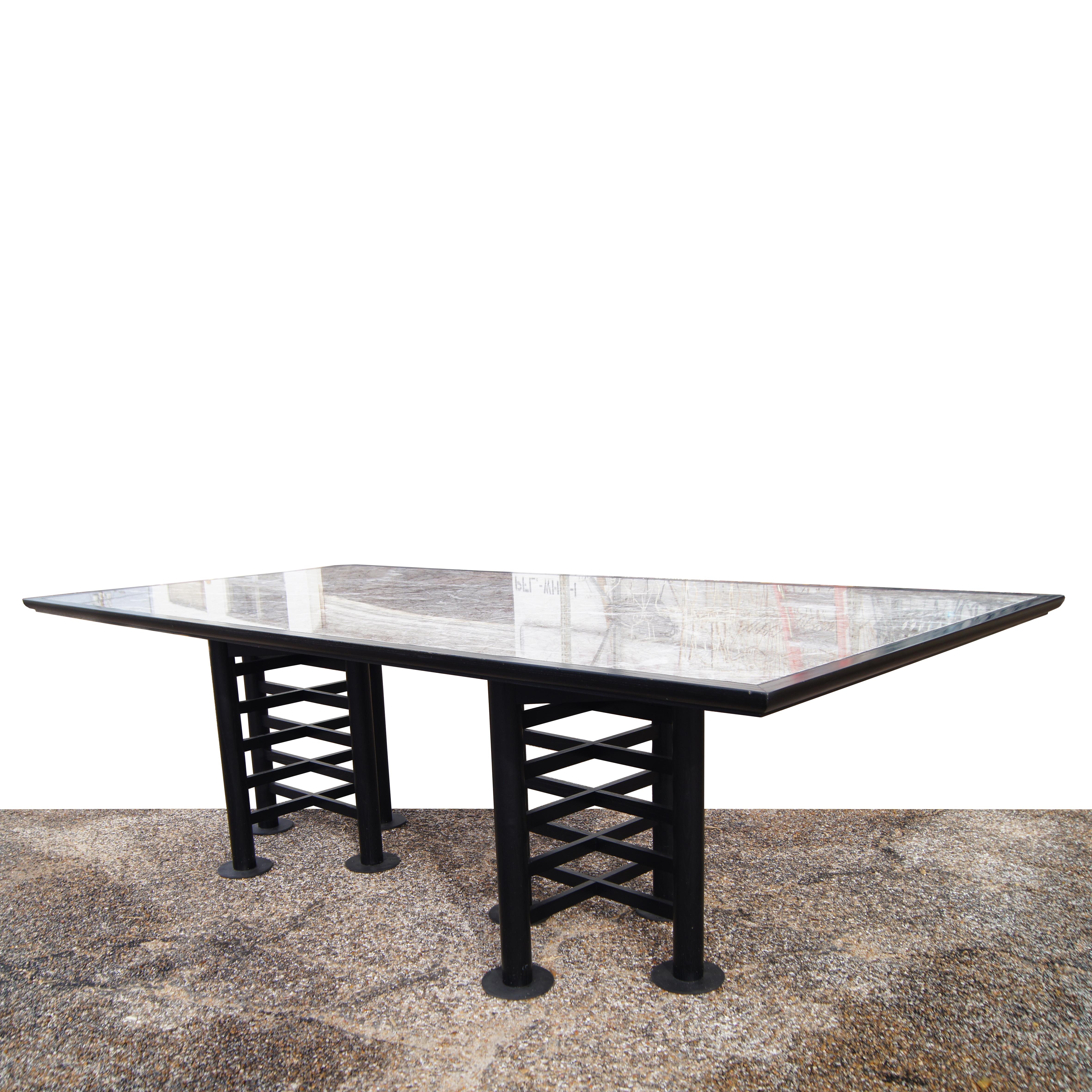 8 ft Marble & Ebonized Wood Table by Michael & Katherine McCoy Cranbrook 3