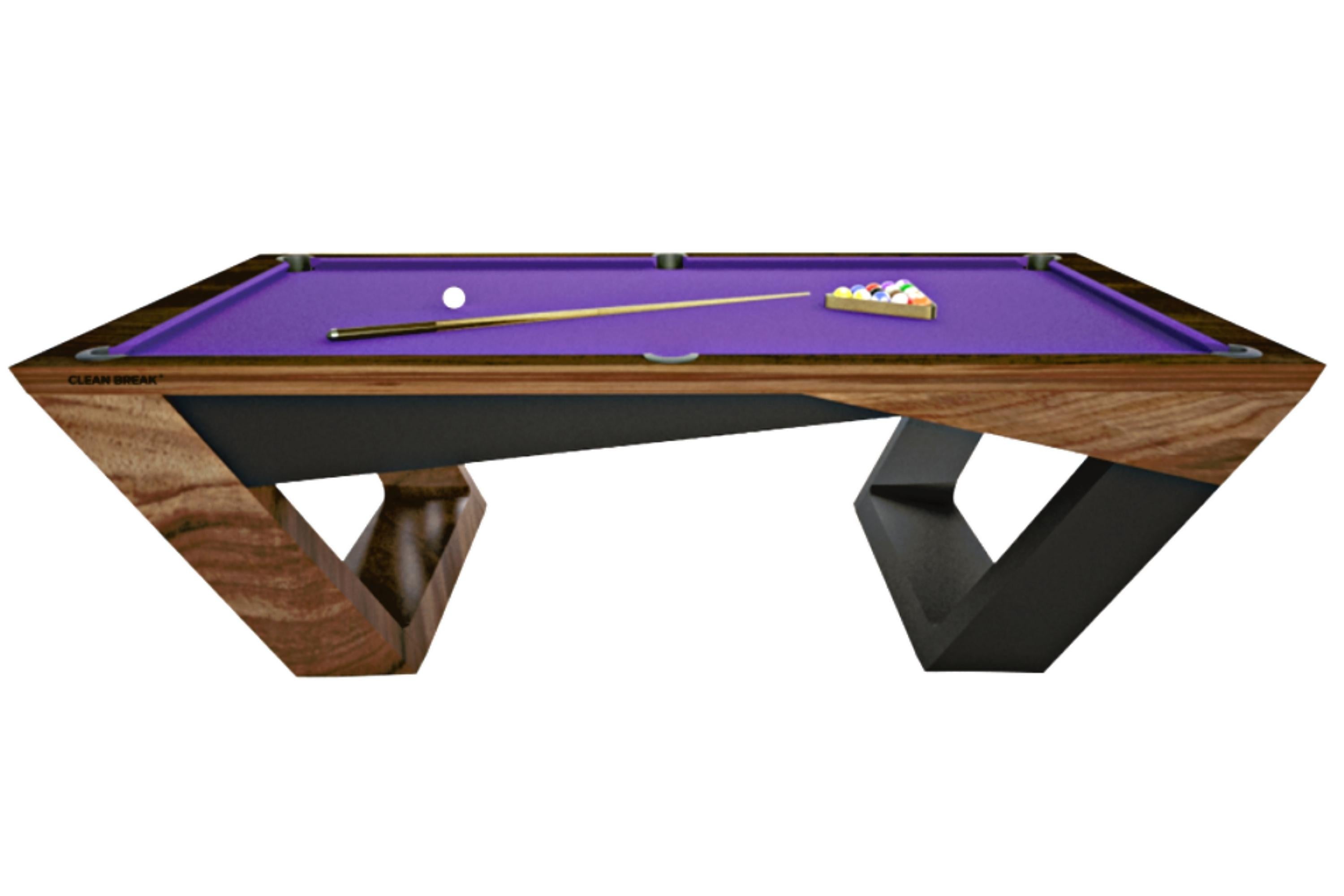 Quartz 8 Ft Pool Table Modern Design Black Solid Oak Inverted Legs, Black Felt For Sale