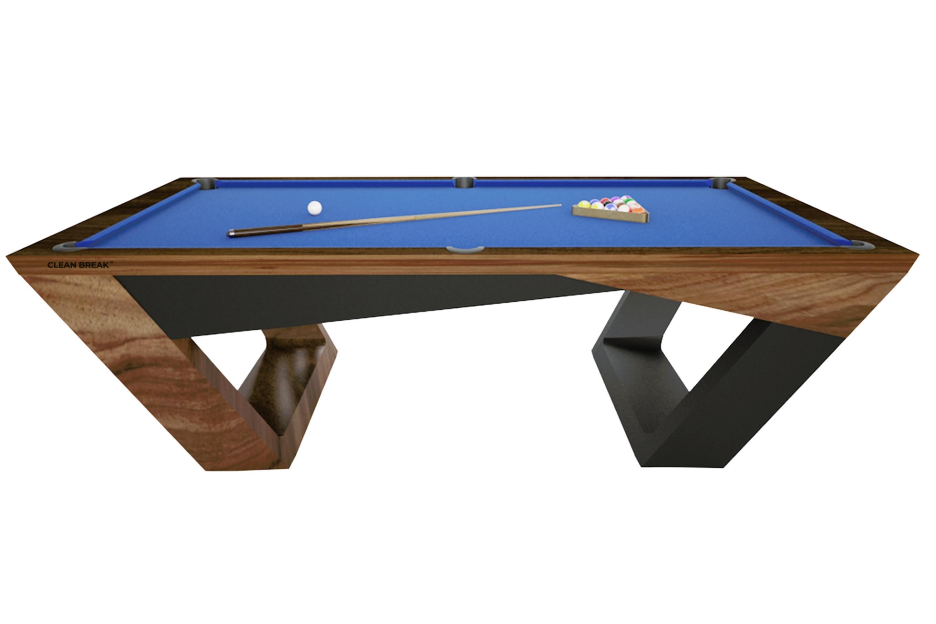 8 Ft Pool Table Modern Design Black Solid Oak Inverted Legs, Black Felt For Sale 1