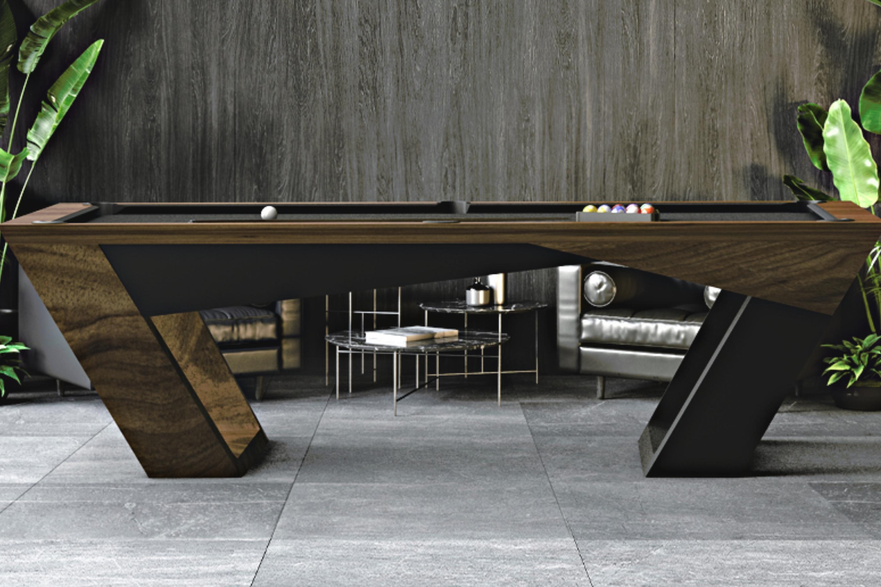 8 Ft Pool Table Modern Design Black Solid Oak Inverted Legs, Black Felt For Sale 4