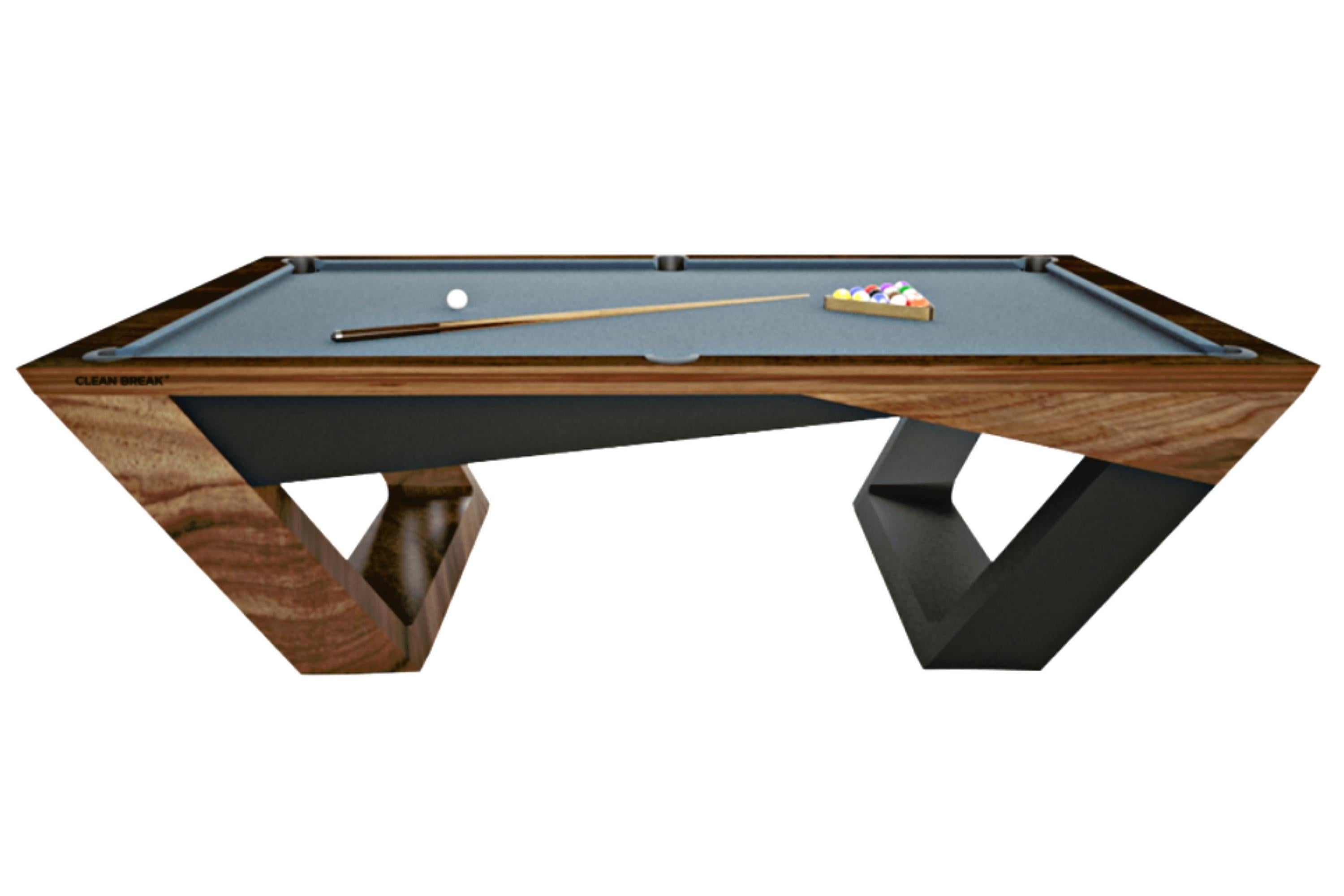 8 Ft Pool Table Modern Design Black Solid Oak Inverted Legs, Black Felt For Sale 7