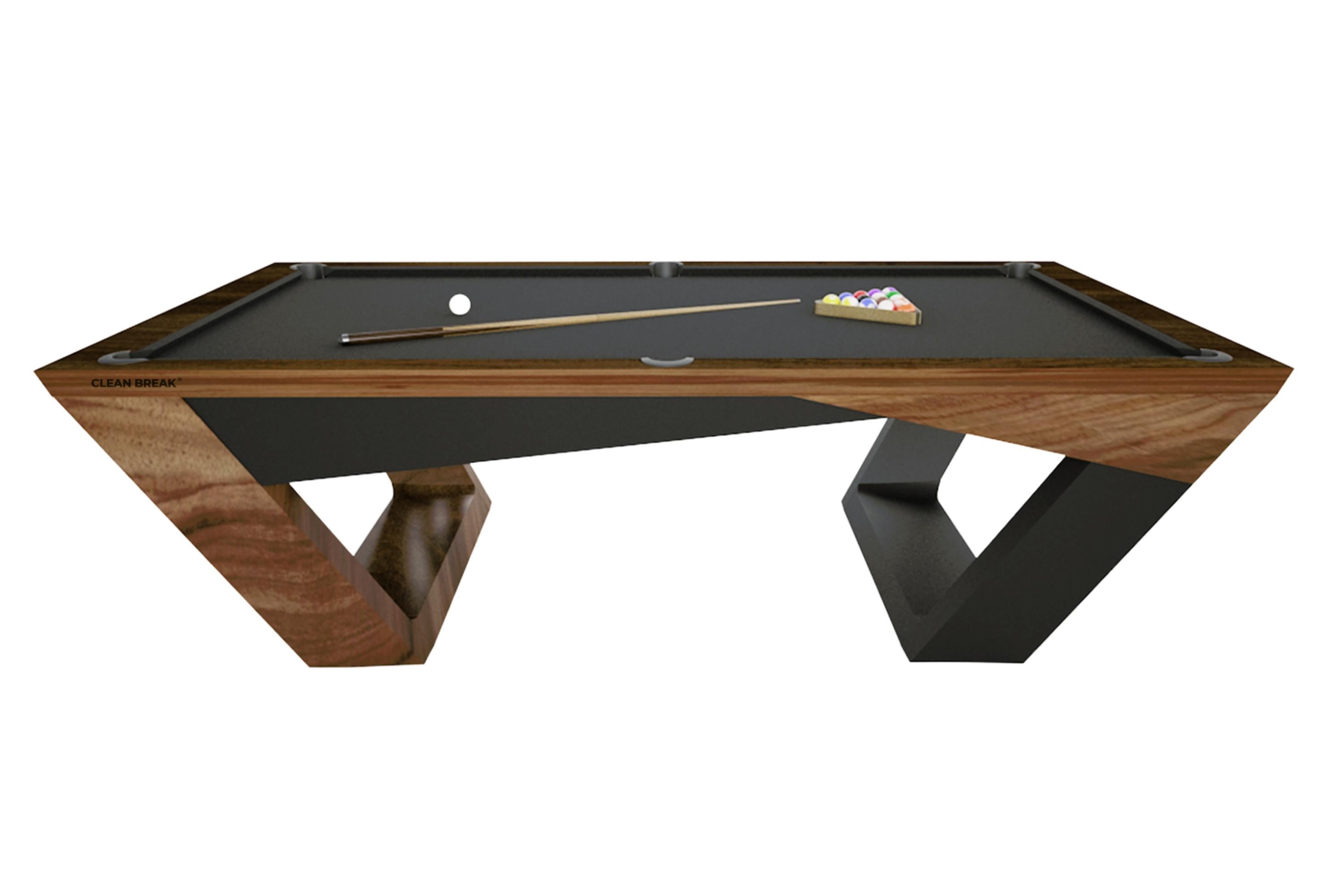 8 Ft Pool Table Modern Design Black Solid Oak Inverted Legs, Black Felt For Sale 8