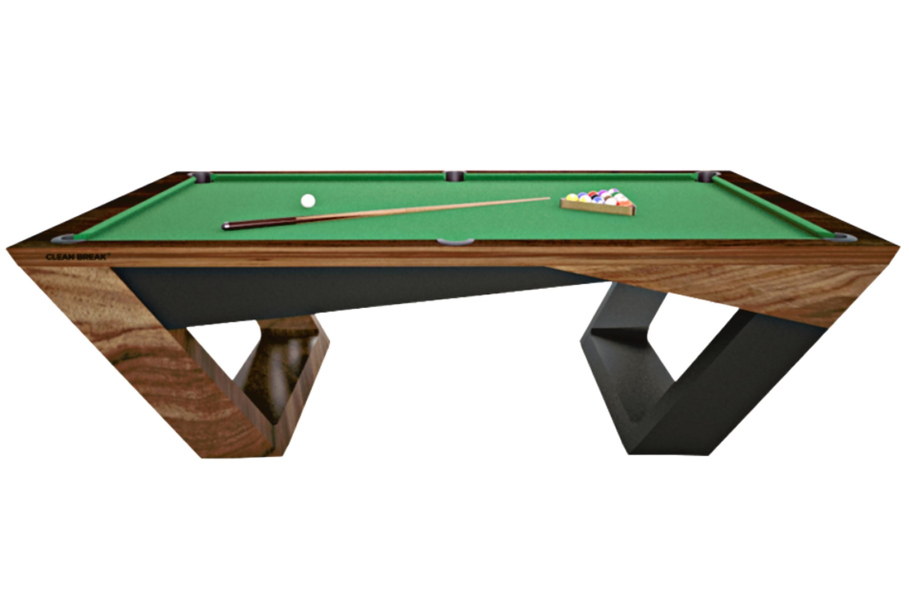 Brushed 8 Ft Pool Table Modern Design Black Solid Oak Inverted Legs, Black Felt For Sale