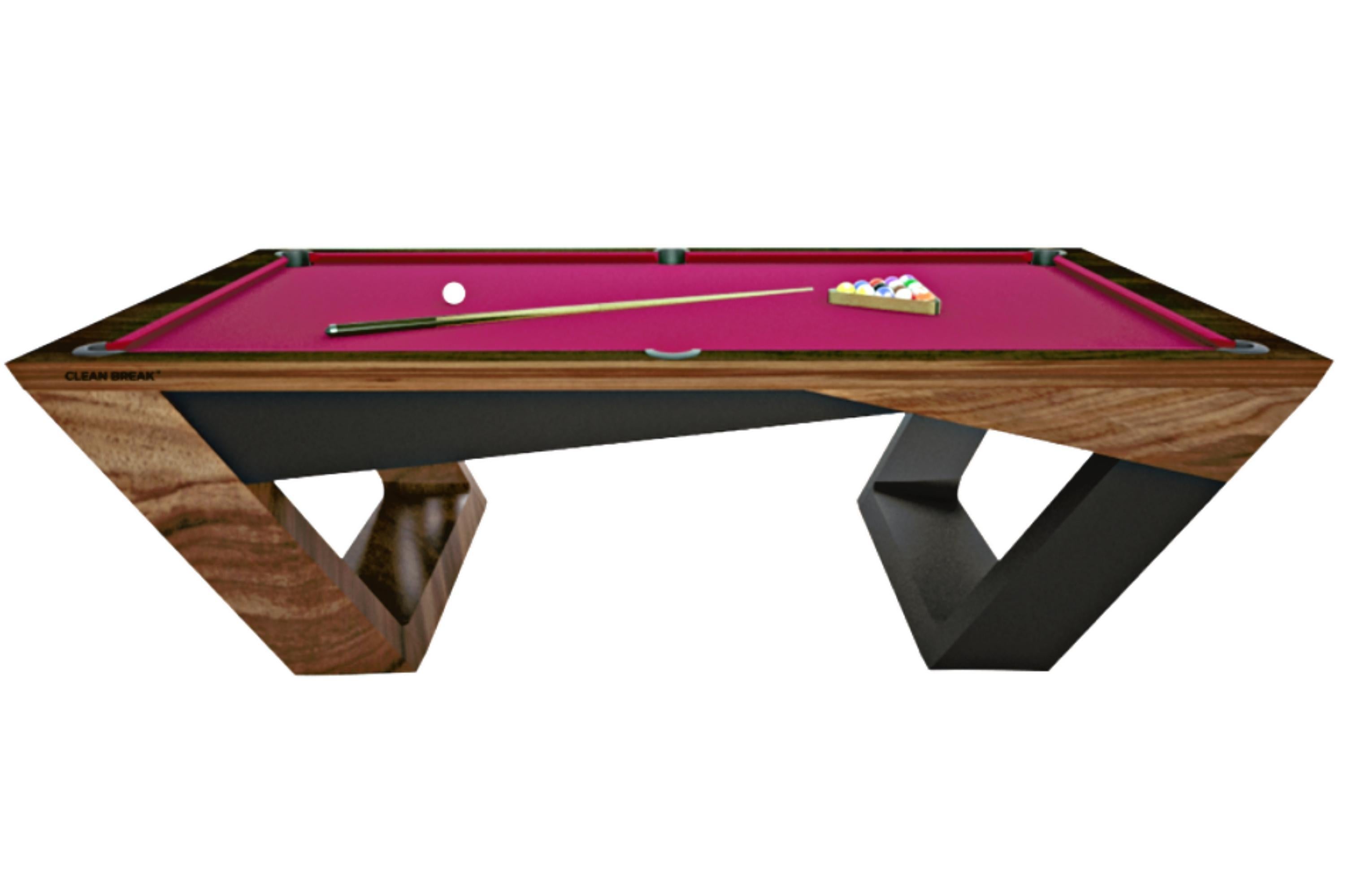Contemporary 8 Ft Pool Table Modern Design Black Solid Oak Inverted Legs, Black Felt For Sale