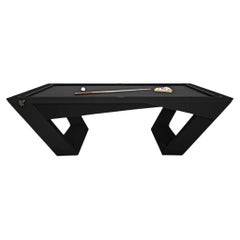 8 Ft Pool Table Modern Design Black Solid Oak Inverted Legs, Black Felt