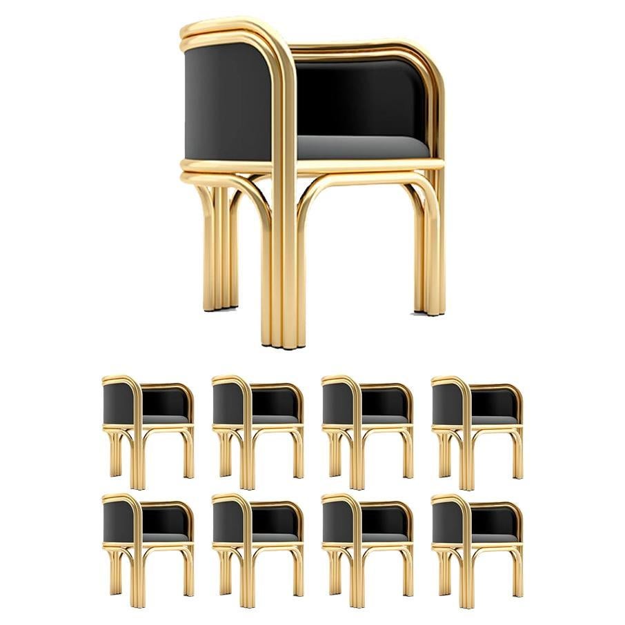 8 chaises Gatsby - Chaise Art Déco moderne en laiton et velours en vente