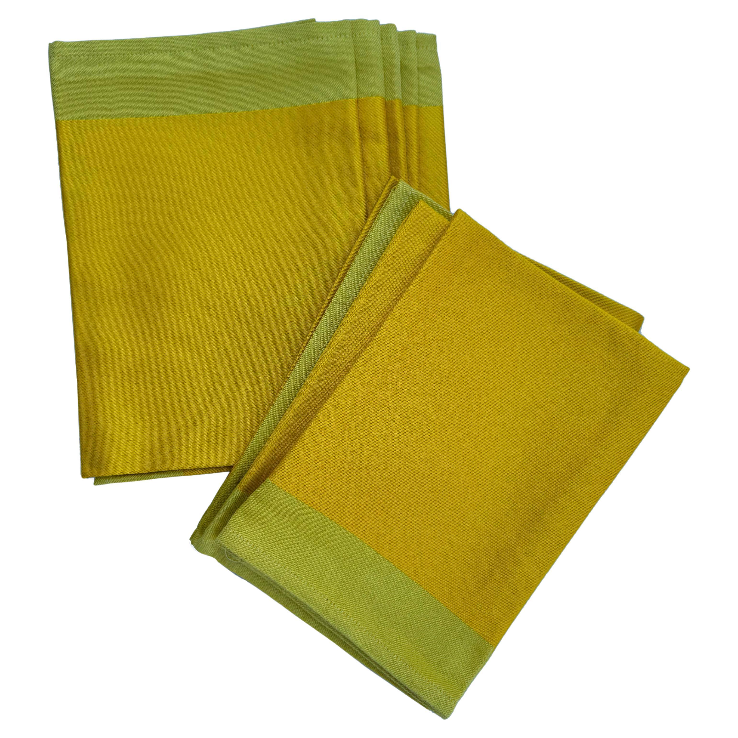 8 Georg Jensen Elegant Yellow and Green Napkins in Original Packaging. Denmark