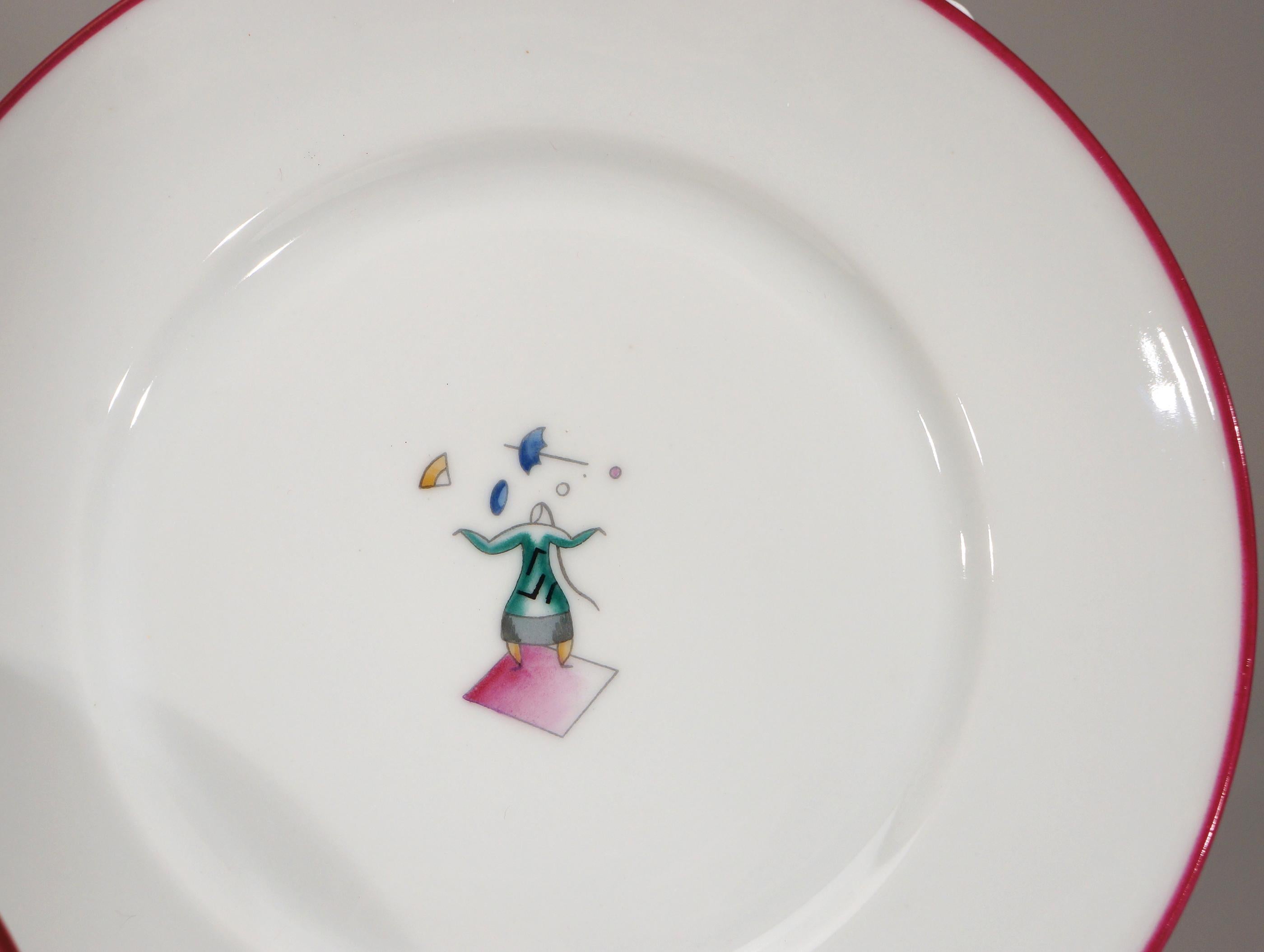 This set of 8 Richard Ginori dessert plates are decorated with subjects from the Gio Ponti designs of his 
