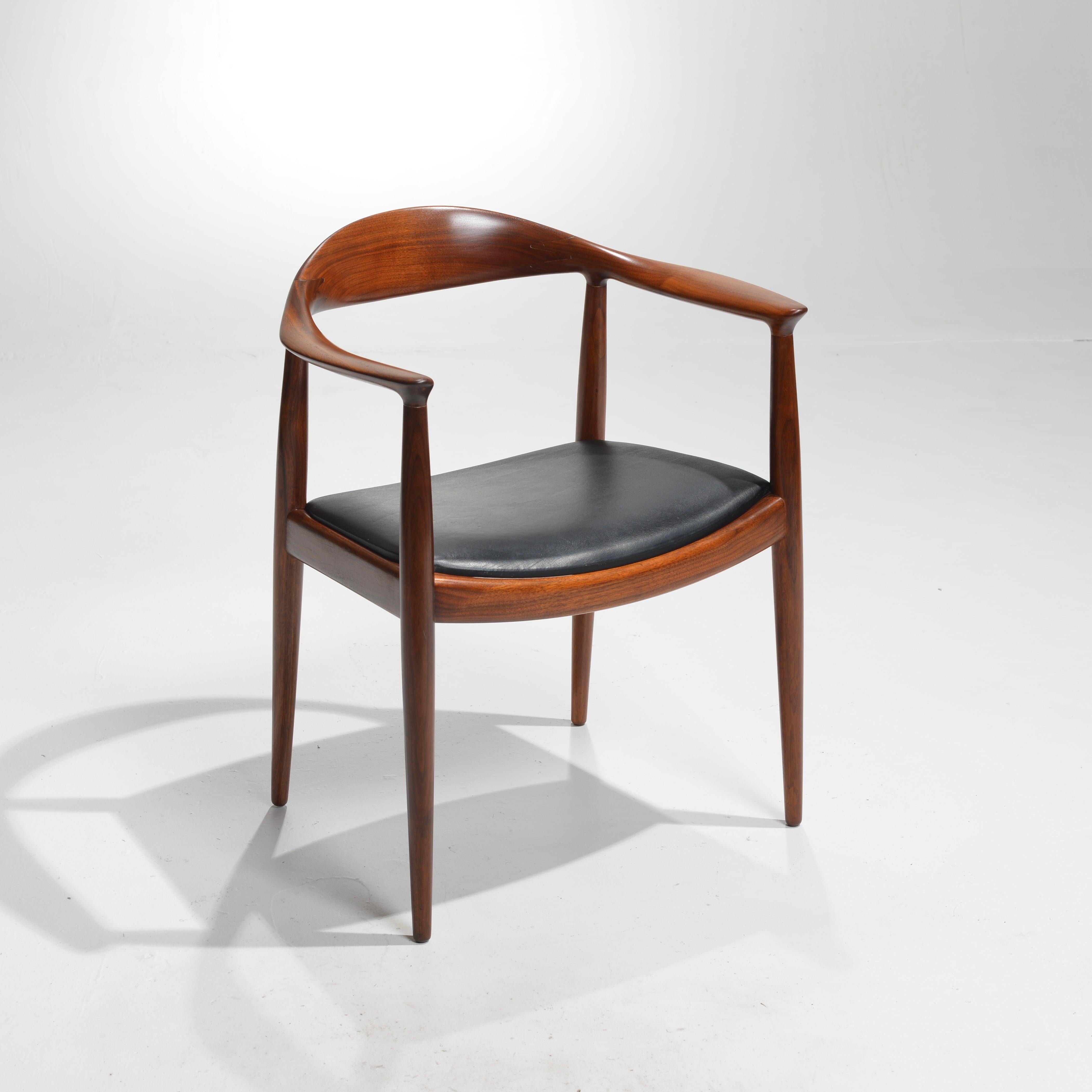 We are excited to offer 8 early Hans Wegner JH-503 chairs designed in 1949 and Produced by Johannes Hansen. Fully restored solid Walnut construction. Stamped with the maker's mark. Currently we have 8 in black leather. Priced per chair.

