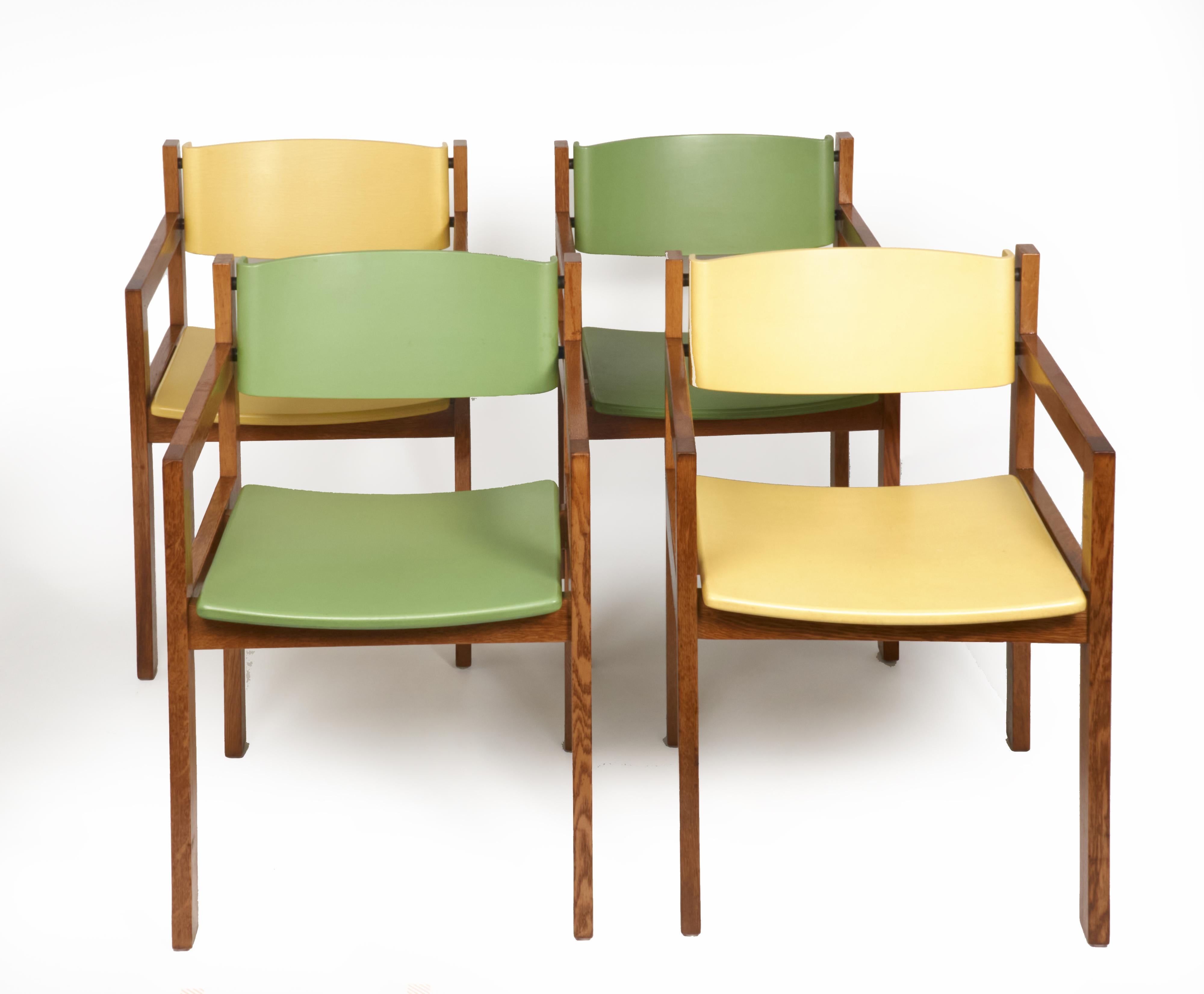 Painted 8 Harvey Probber Mid-Century Modern Colorful Dining Chairs