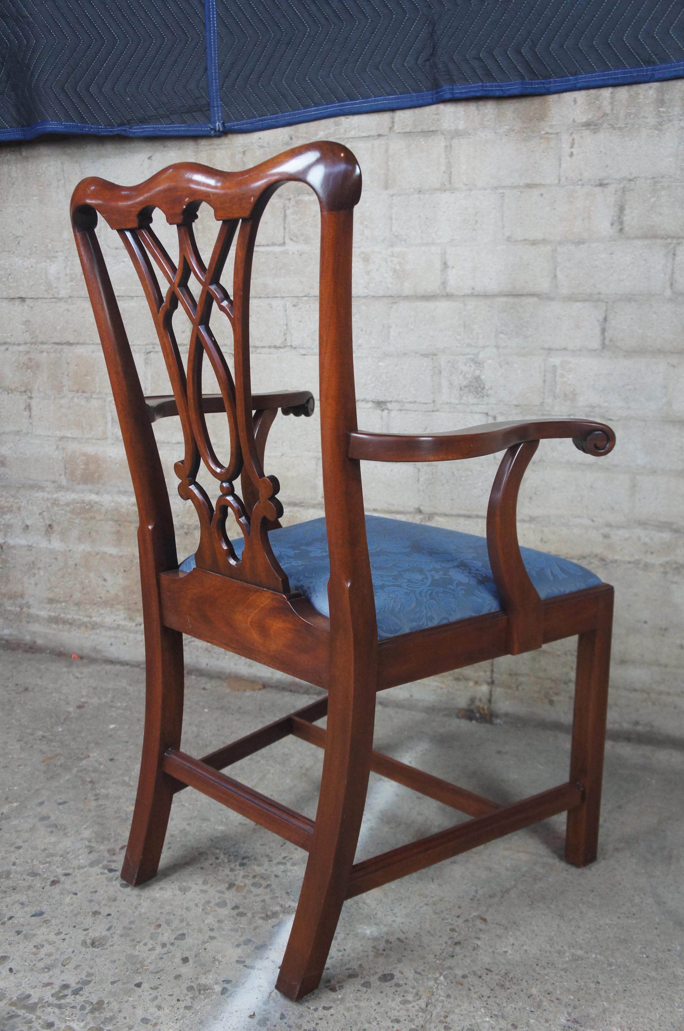 Fabric 8 Henkel Harris Genuine Mahogany Carved Chippendale Dining Chairs