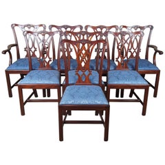 Vintage 8 Henkel Harris Genuine Mahogany Carved Chippendale Dining Chairs