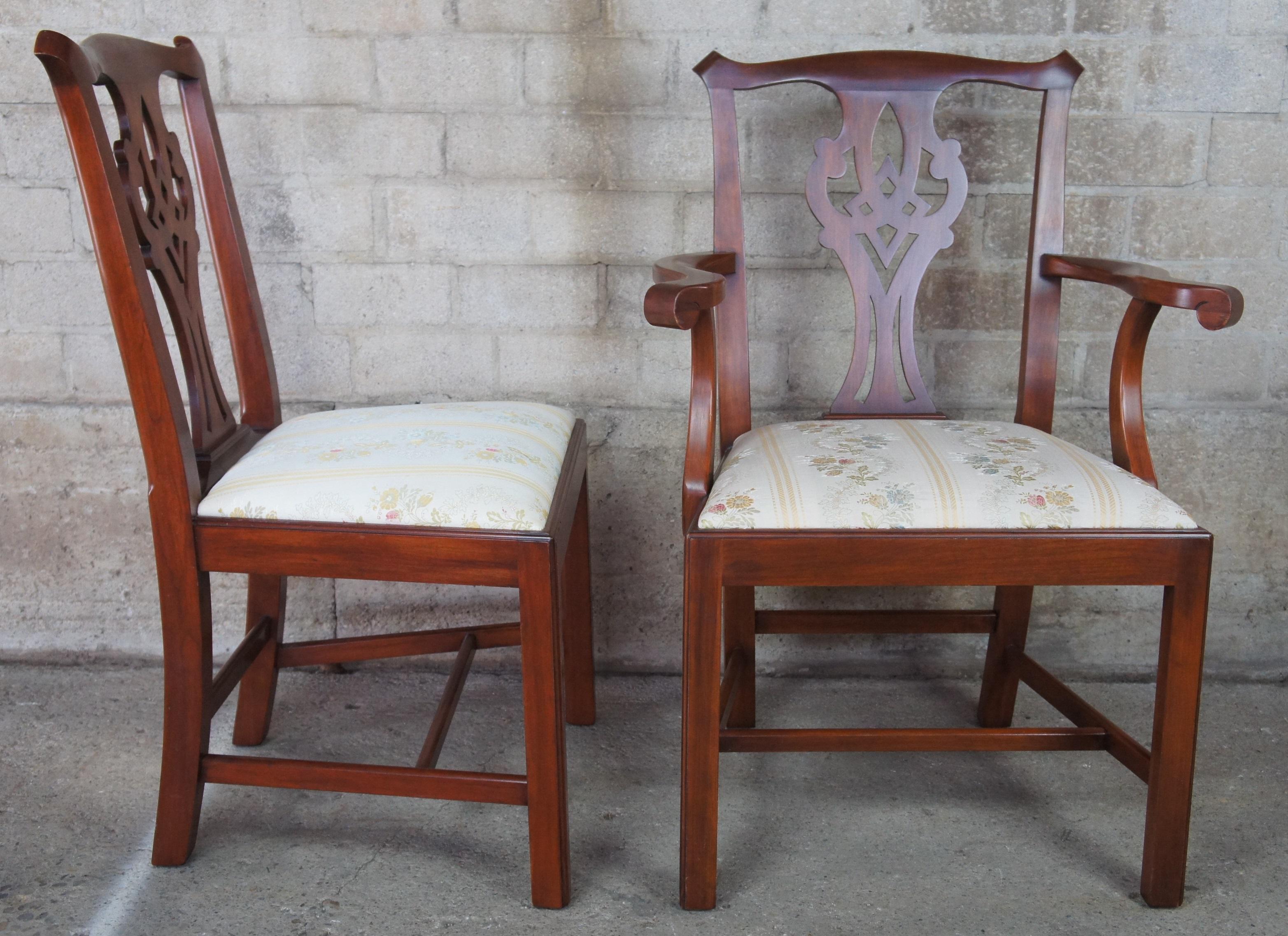 20th Century 8 Henkel Harris Winchester Cherry Chippendale Style Dining Chairs Model 101