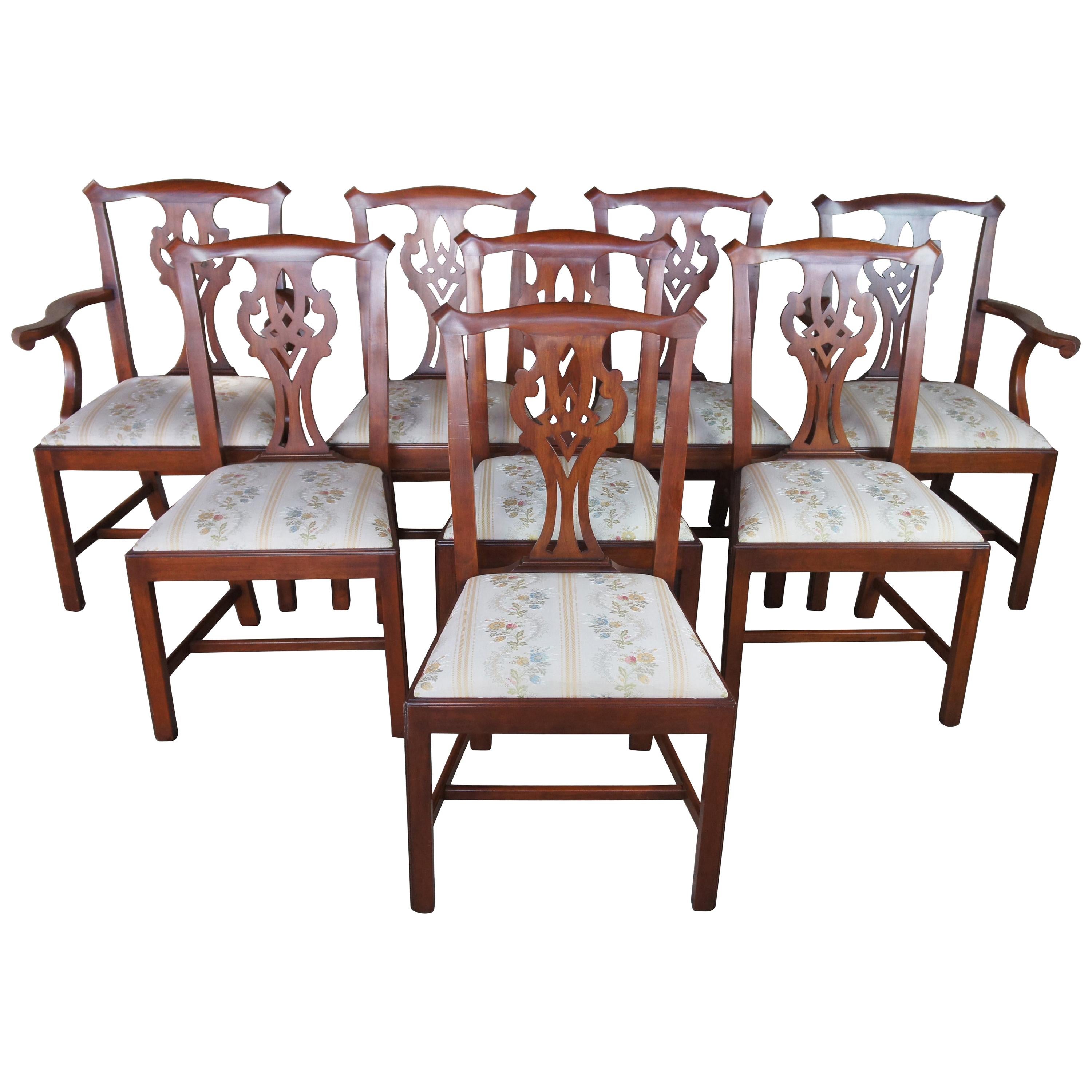 8 Henkel Harris Winchester Cherry Chippendale Style Dining Chairs Model 101