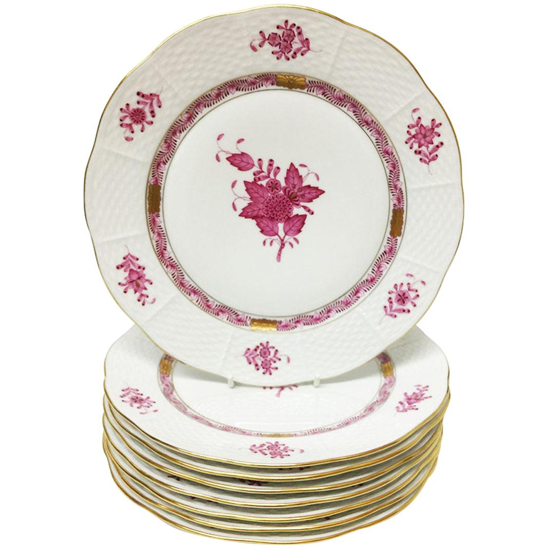 8 Herend "Chinese Bouquet Raspberry" Large Dessert Plates