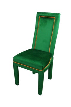 8 Hollywood Regency Green Velvet Parsons Style Dining Chairs After Milo Baughman