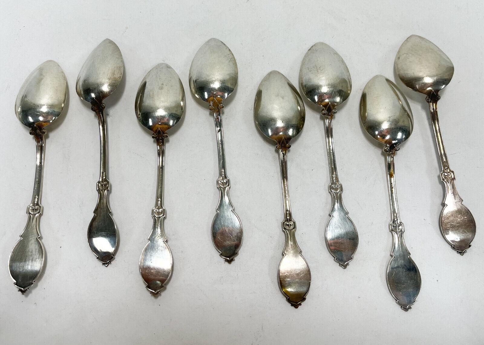 8 Hotchkiss & Schreuder Sterling Silver Medallion Grapefruit Spoons, Late 19th C In Good Condition For Sale In Gardena, CA