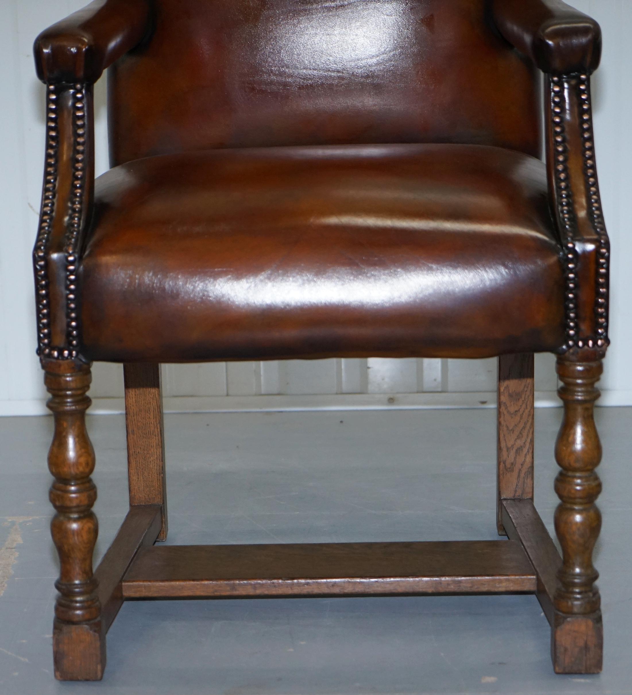 Eight Antique Howard & Son's Brown Leather Carver Gainsborough Dining Armchairs For Sale 3