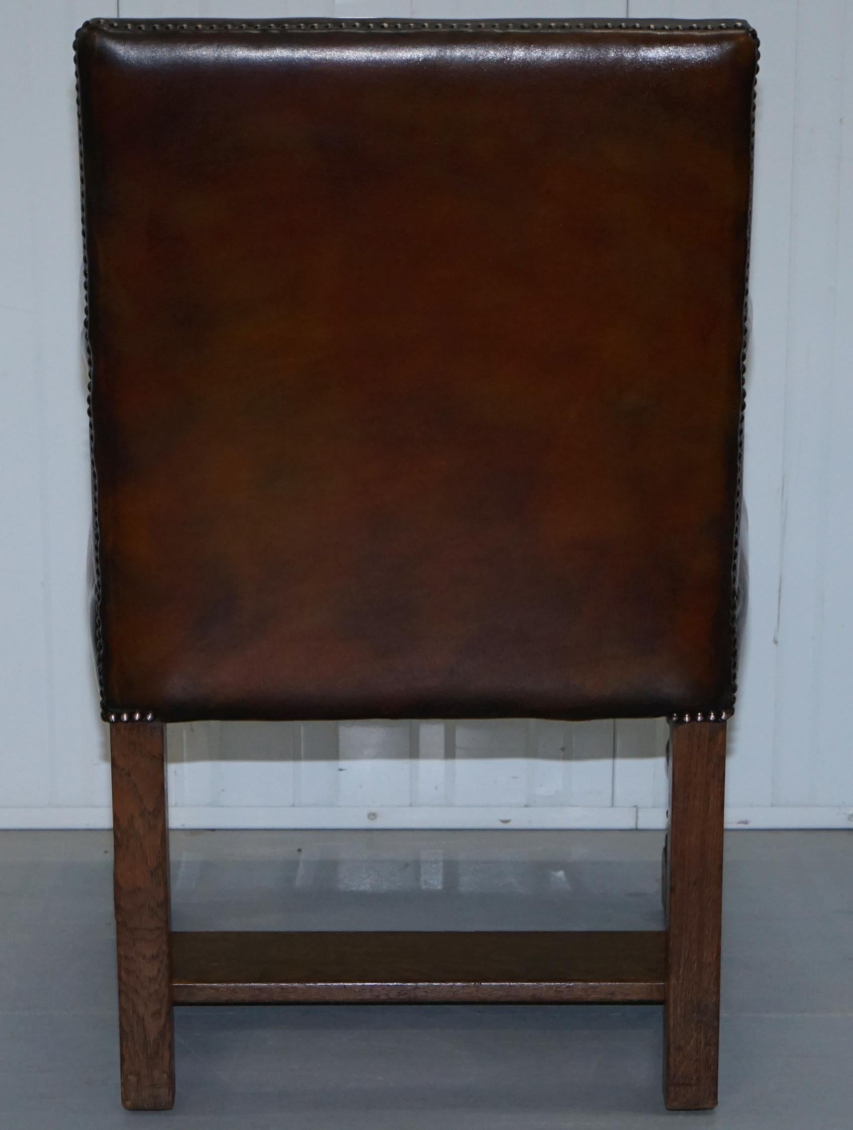 Eight Antique Howard & Son's Brown Leather Carver Gainsborough Dining Armchairs For Sale 6