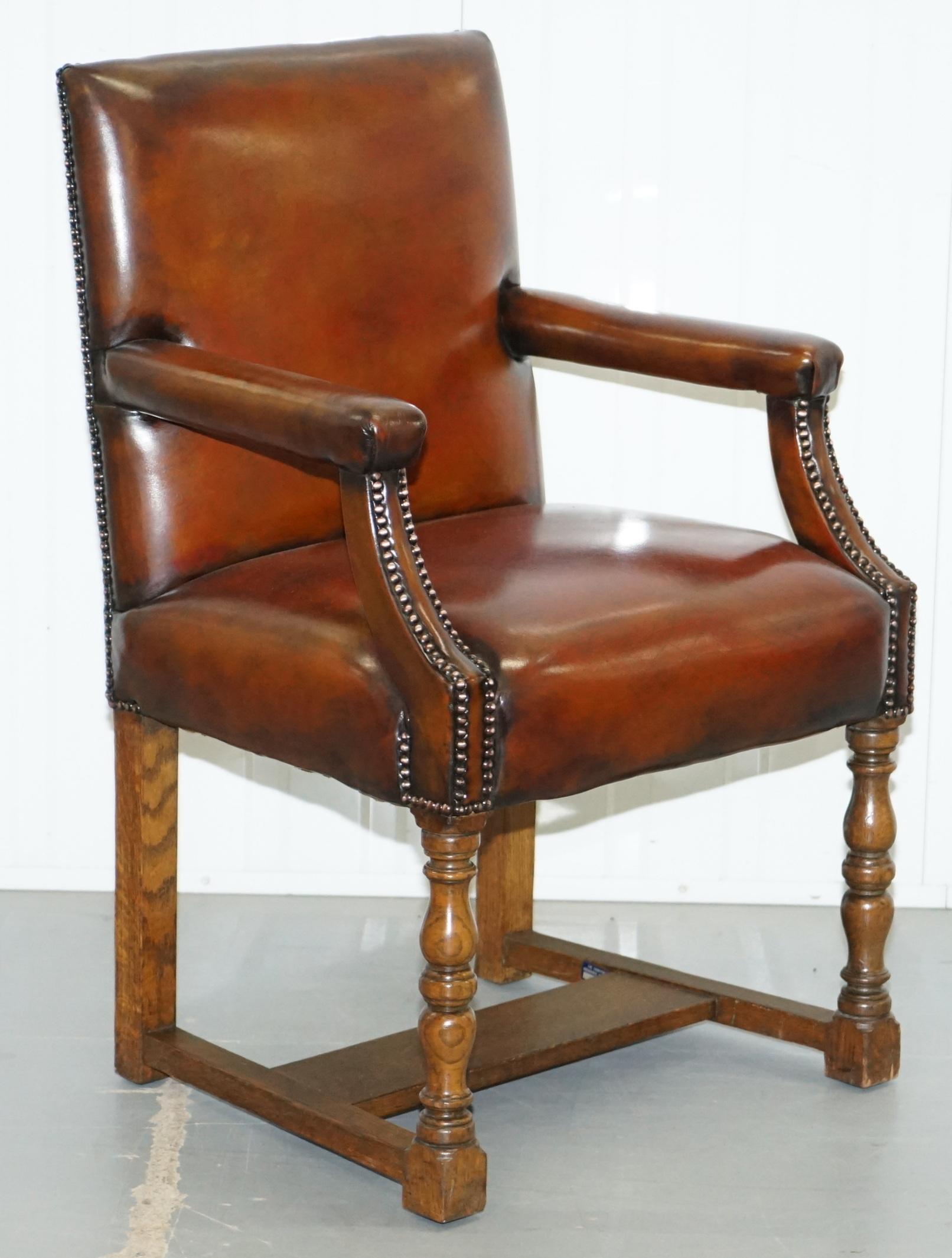 Eight Antique Howard & Son's Brown Leather Carver Gainsborough Dining Armchairs For Sale 10