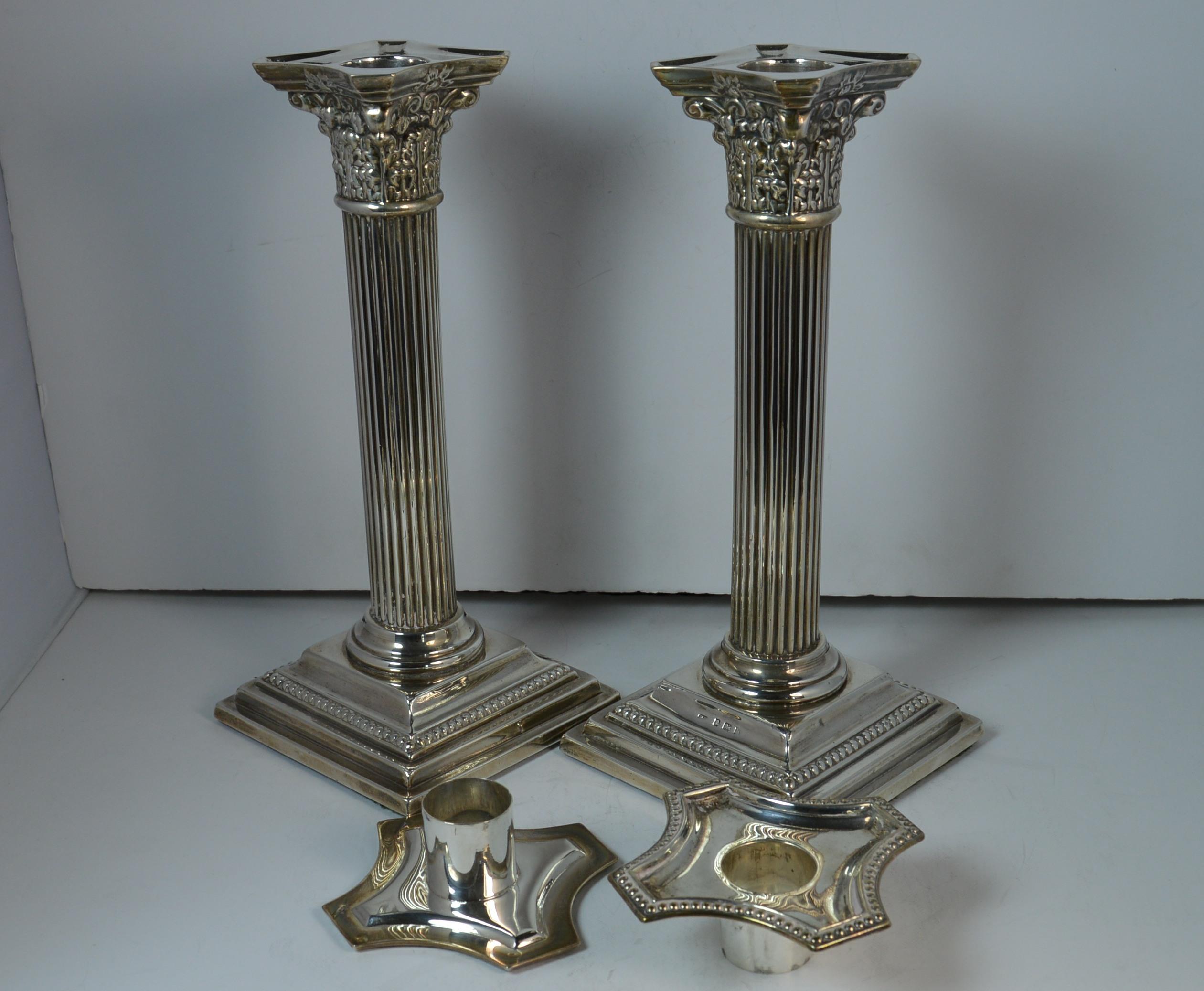 Women's or Men's Hallmarked Edwardian Silver Corinthian Column Candlesticks