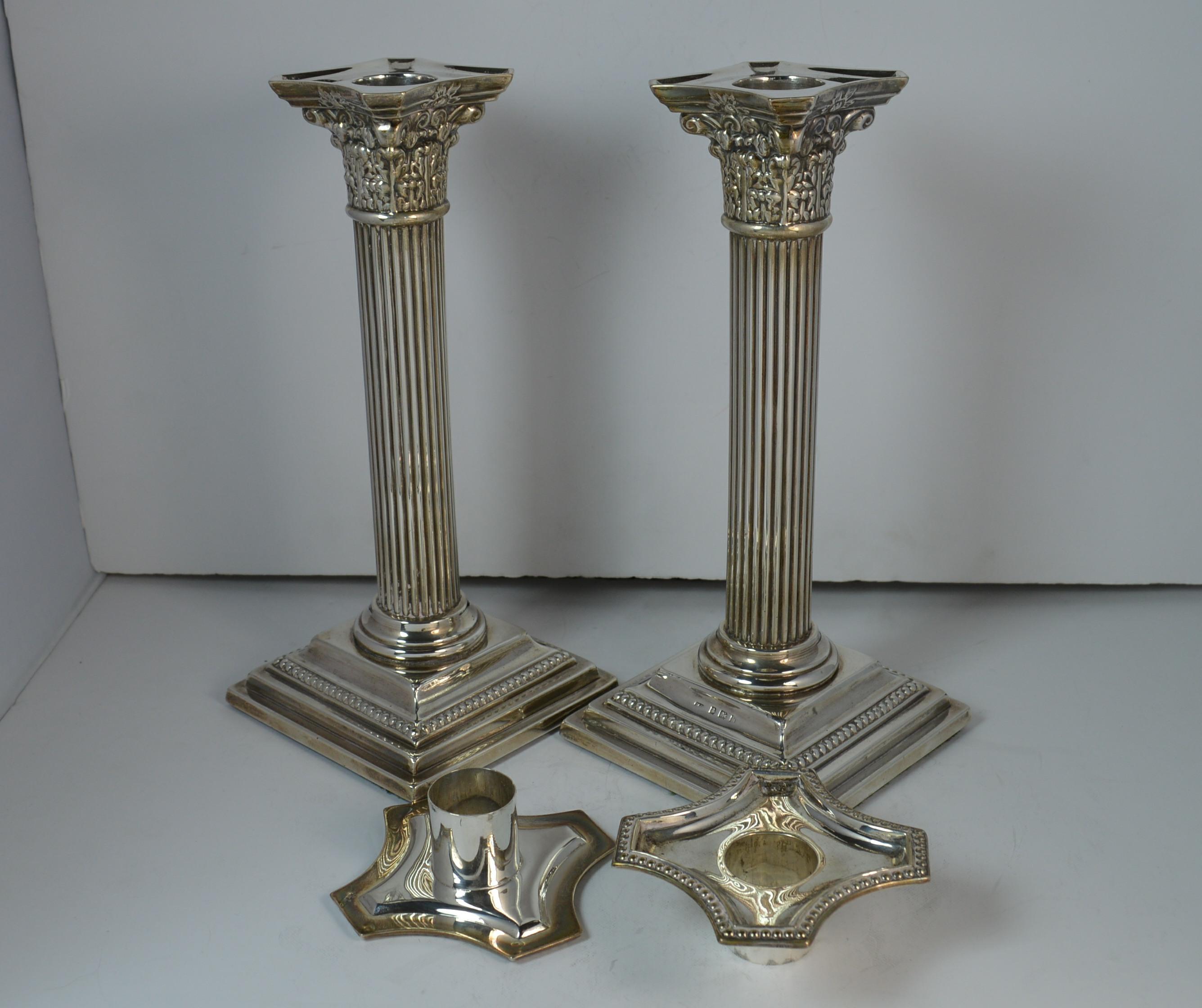 Hallmarked Edwardian Silver Corinthian Column Candlesticks 1