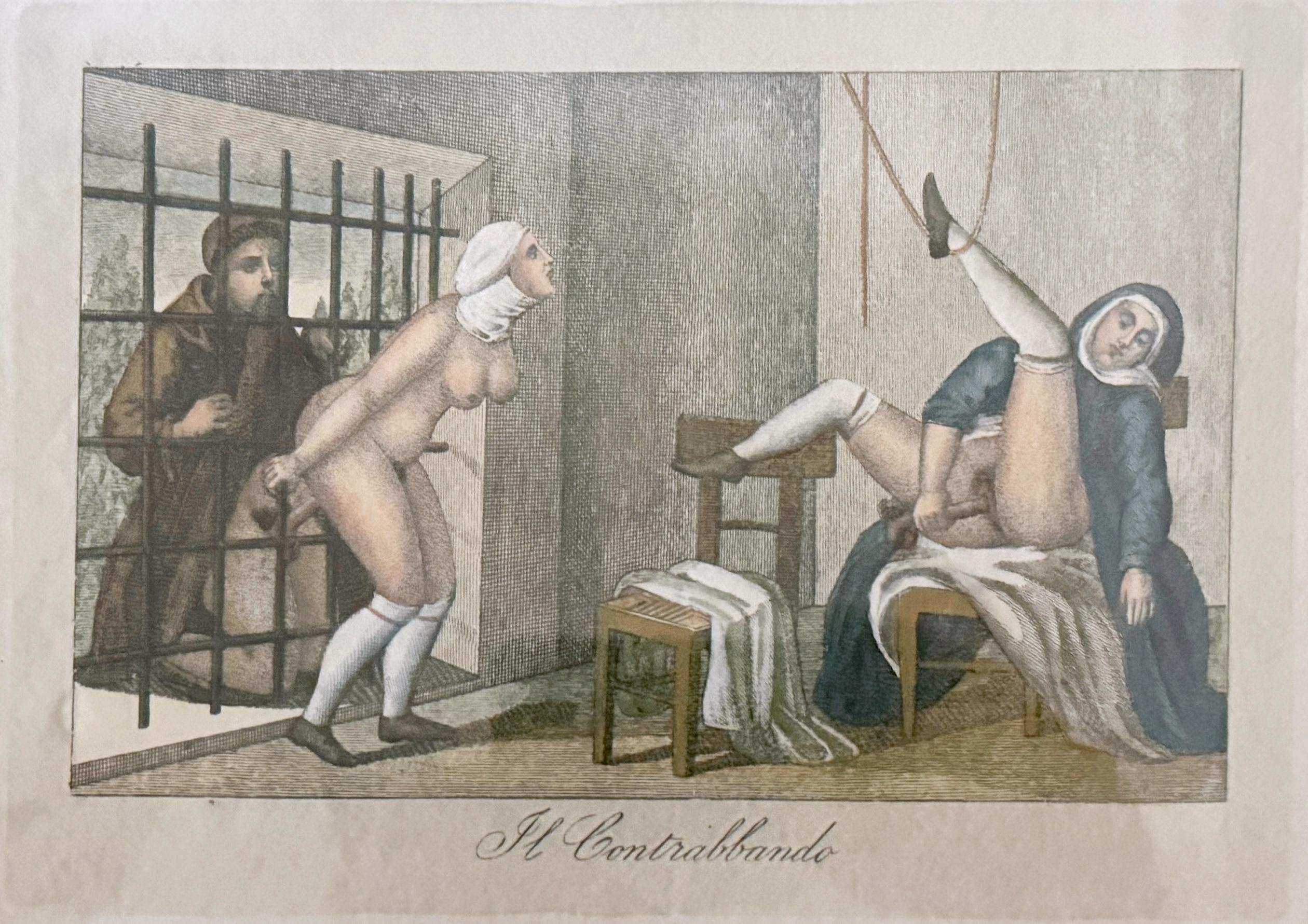 Glass 8 Italian Baroque Style Erotic Prints  Compromised Aristocrats, Monks & Nuns II For Sale