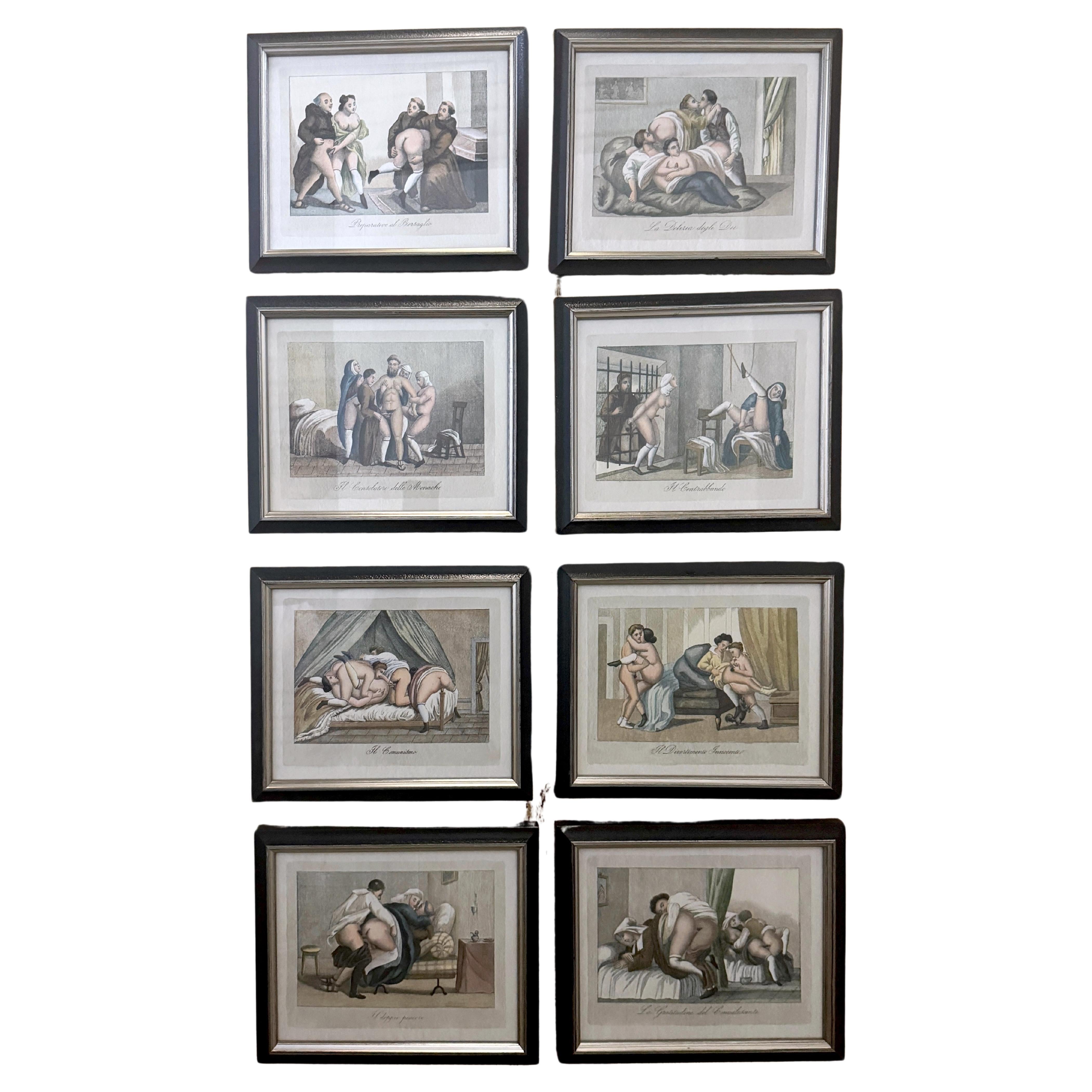 8 imprimés érotiques de style baroque italien  Aristocrates, moines et Nuns II