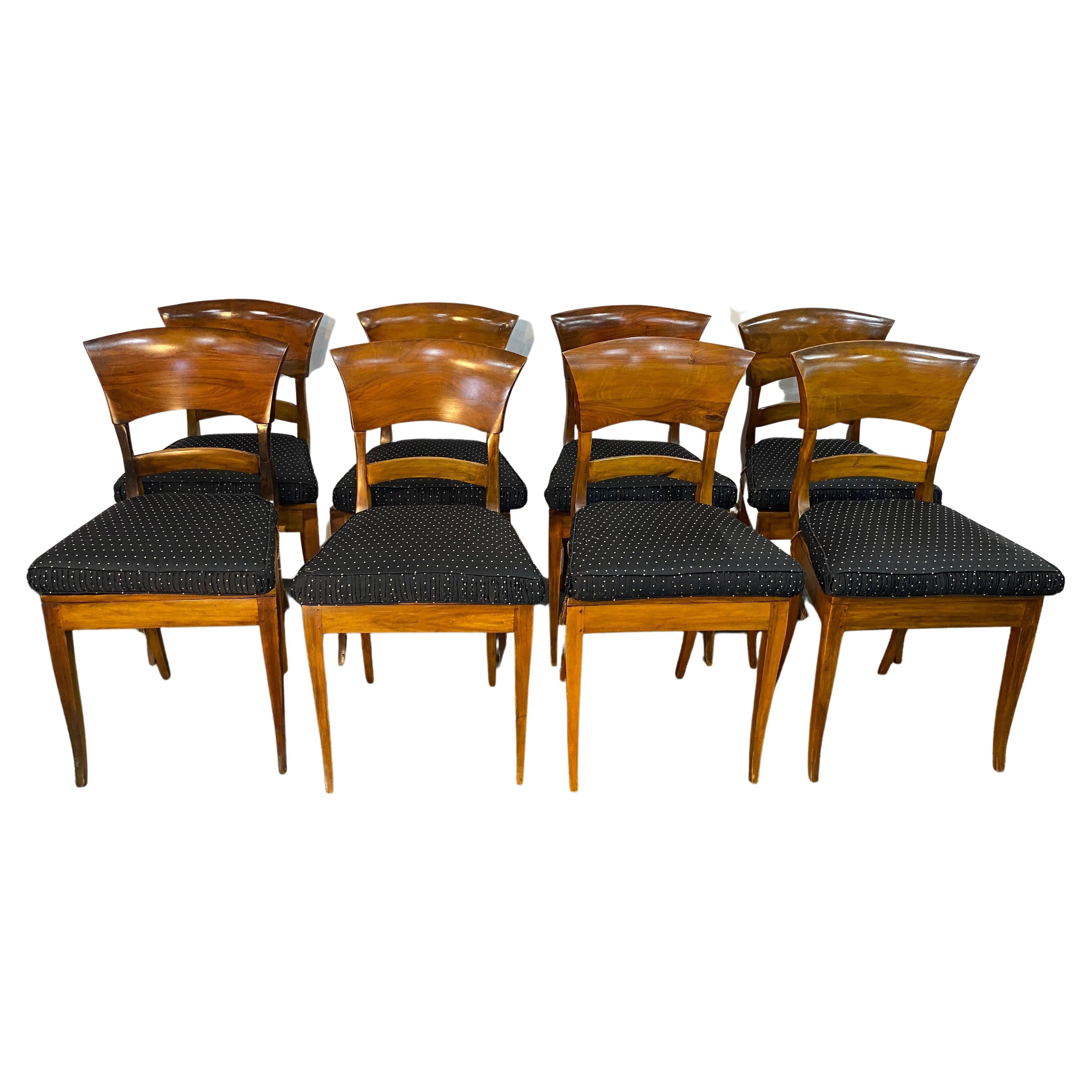 8 Italian Biedermeier Style Dining Chairs with Cane Seats