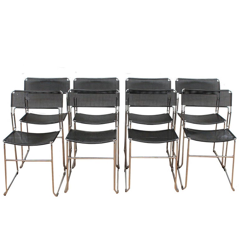 8 Italian Metal/Chrome Stackable Dining Chairs ...
