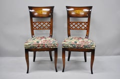 8 Italian Neoclassical Style High Back Lattice and Brass Inlay Dining Chairs