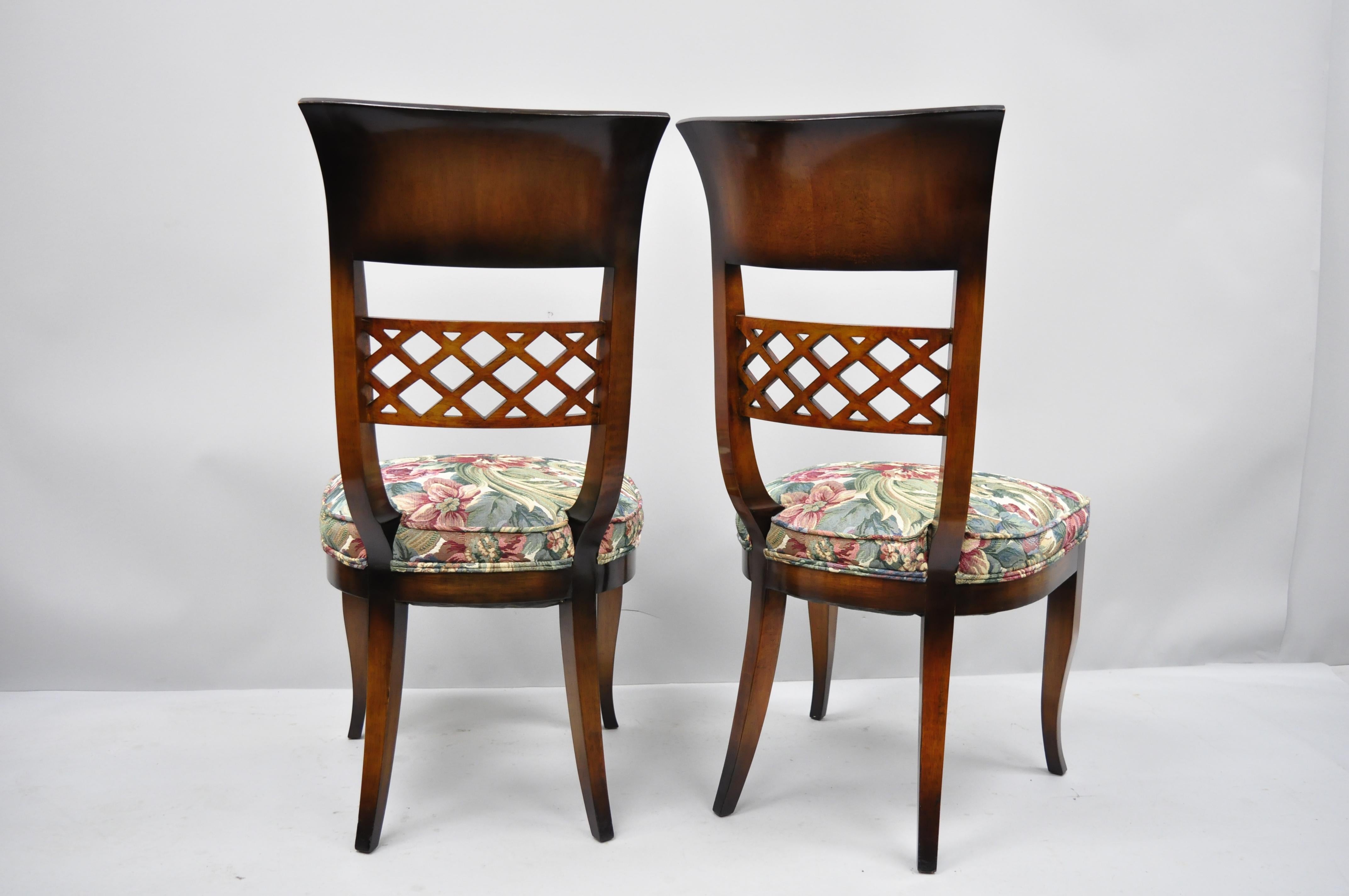 8 Italian Neoclassical Style High Back Lattice and Brass Inlay Dining Chairs For Sale 2