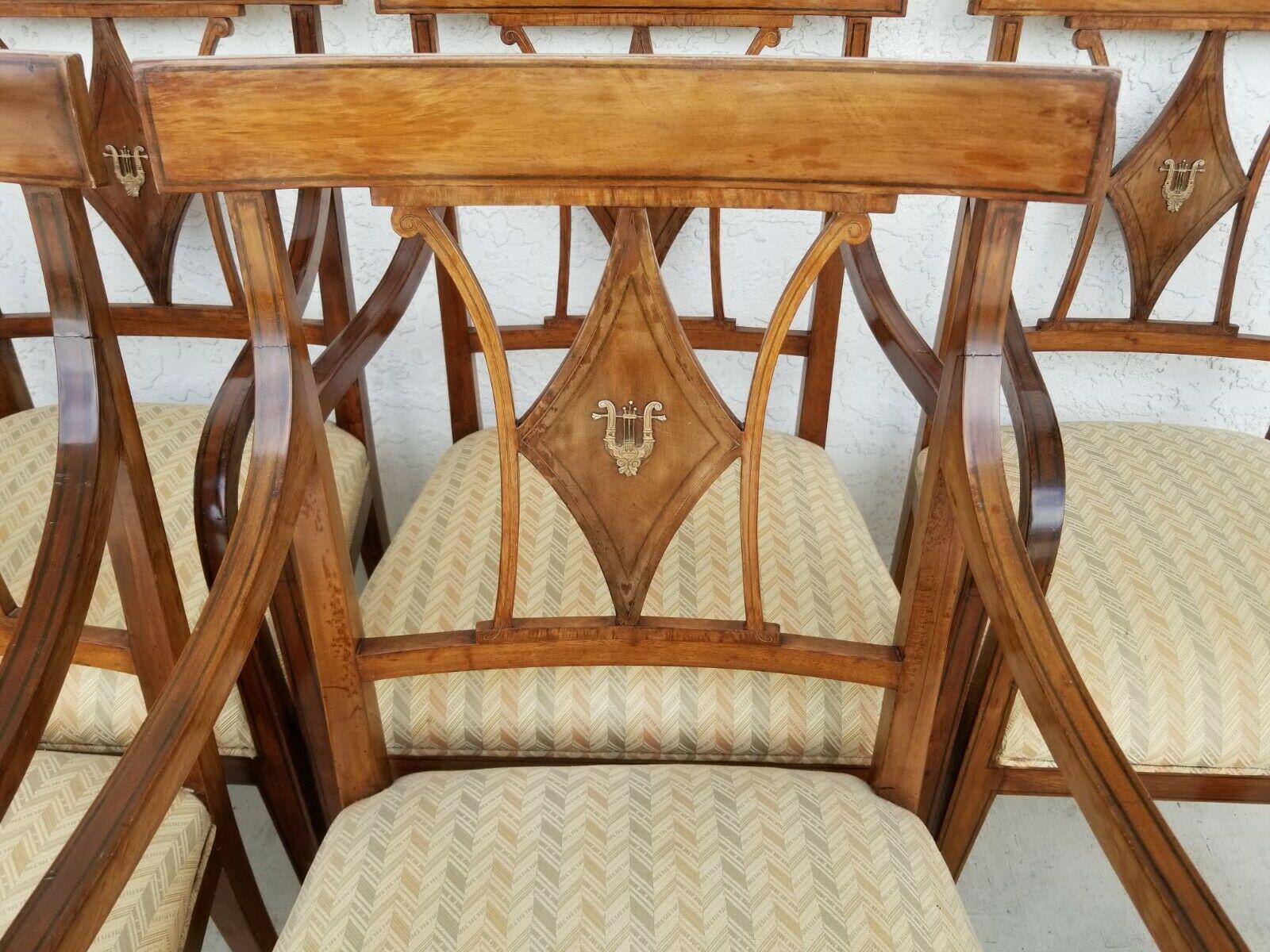 (8) Italian Regency Style Mahogany Lyre Harp Dining Armchairs  In Good Condition In Lake Worth, FL
