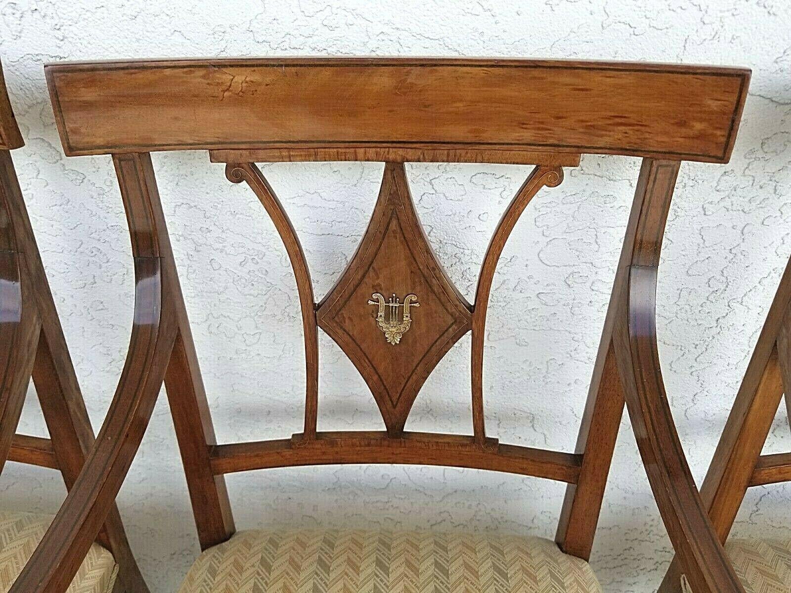 20th Century (8) Italian Regency Style Mahogany Lyre Harp Dining Armchairs 