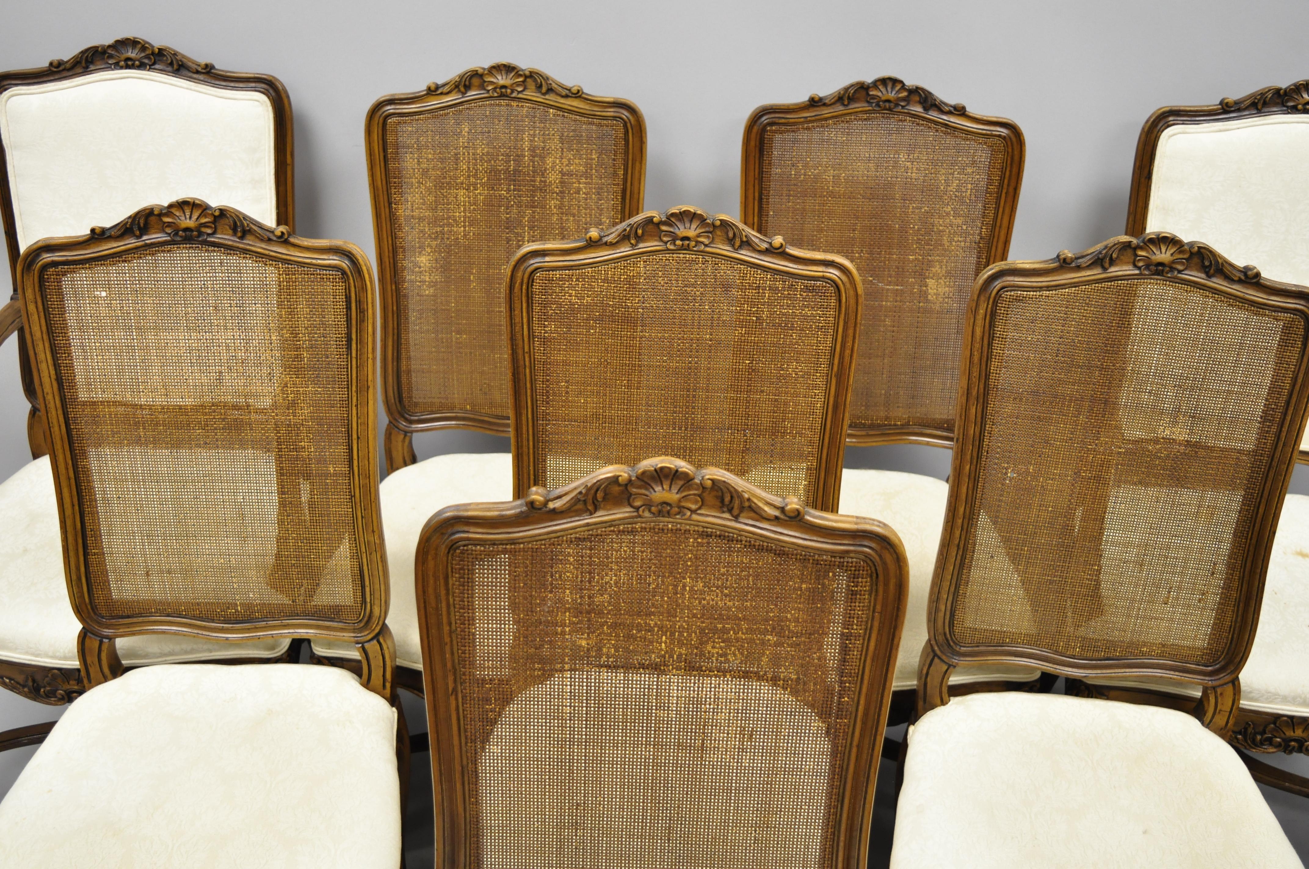 8 John Widdicomb Walnut Cane Back French Country Louis XV Style Dining Chairs 4