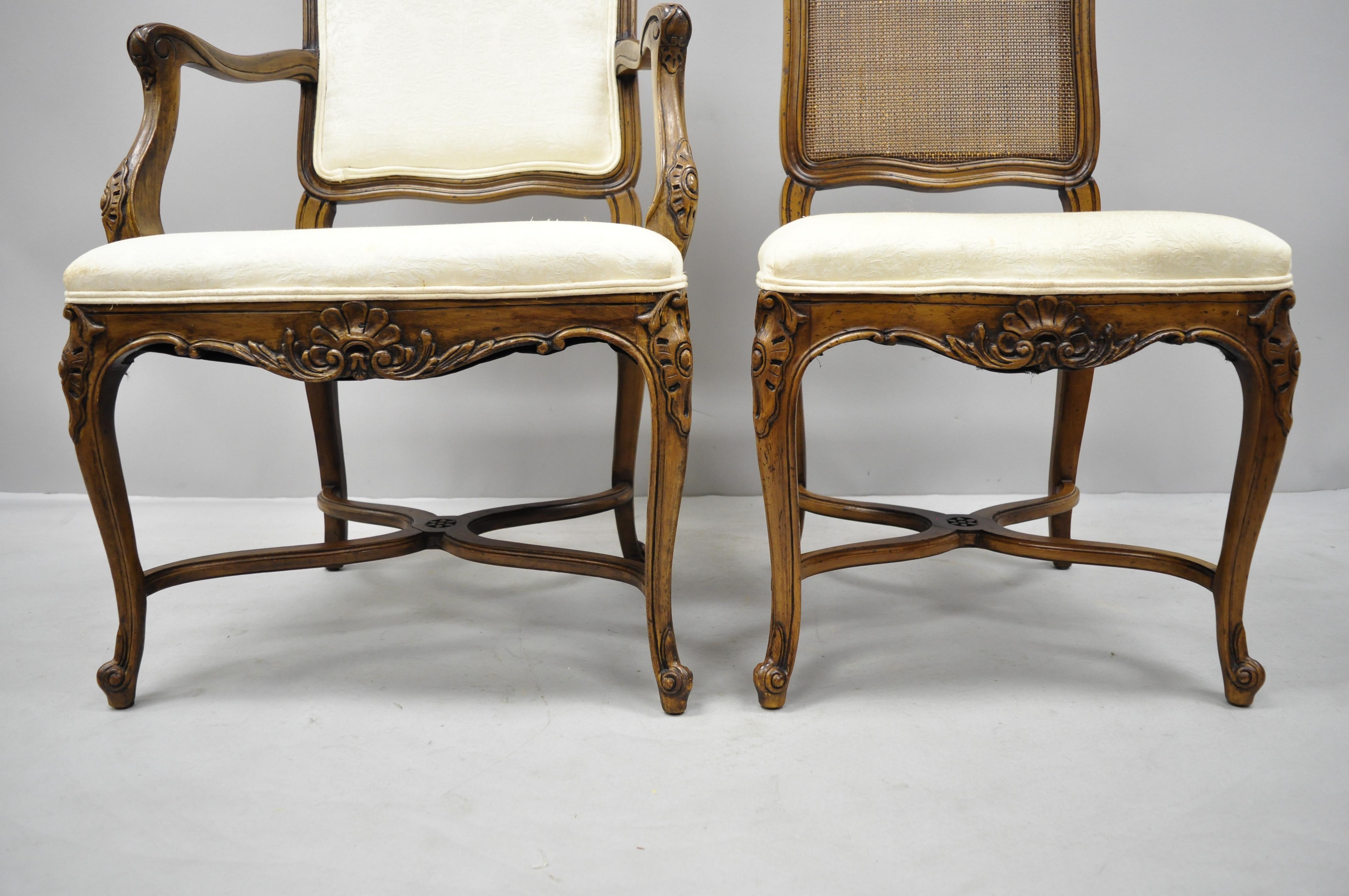 American 8 John Widdicomb Walnut Cane Back French Country Louis XV Style Dining Chairs