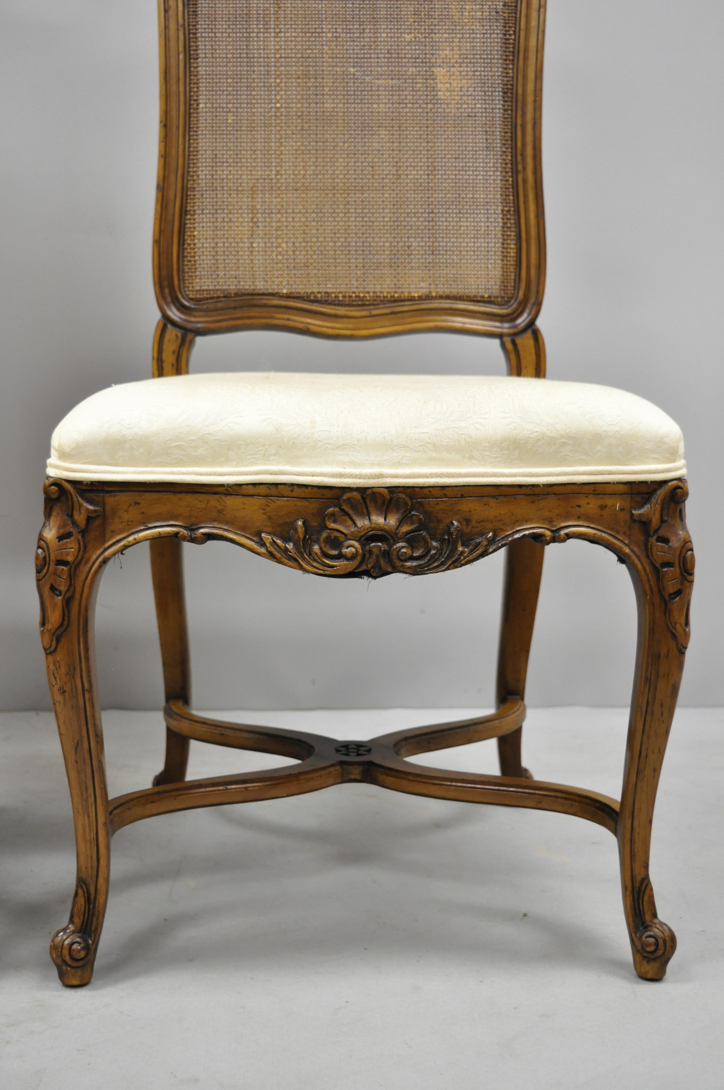 8 John Widdicomb Walnut Cane Back French Country Louis XV Style Dining Chairs In Good Condition In Philadelphia, PA