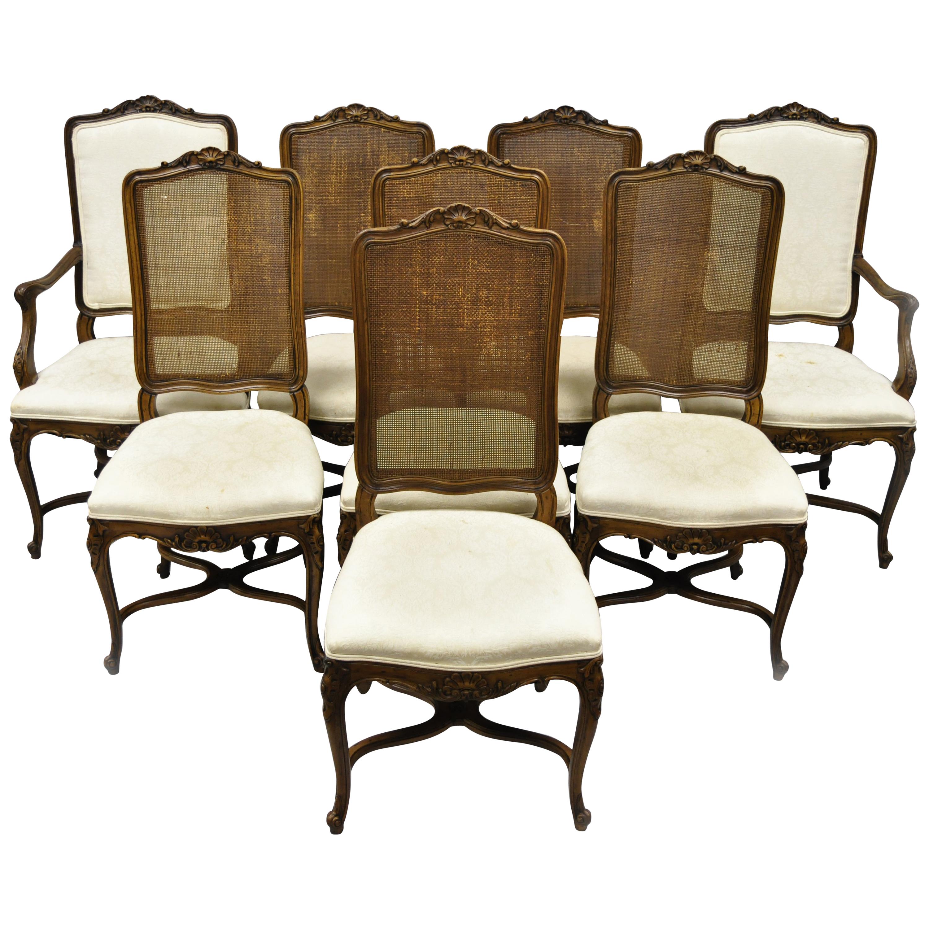 8 John Widdicomb Walnut Cane Back French Country Louis XV Style Dining Chairs