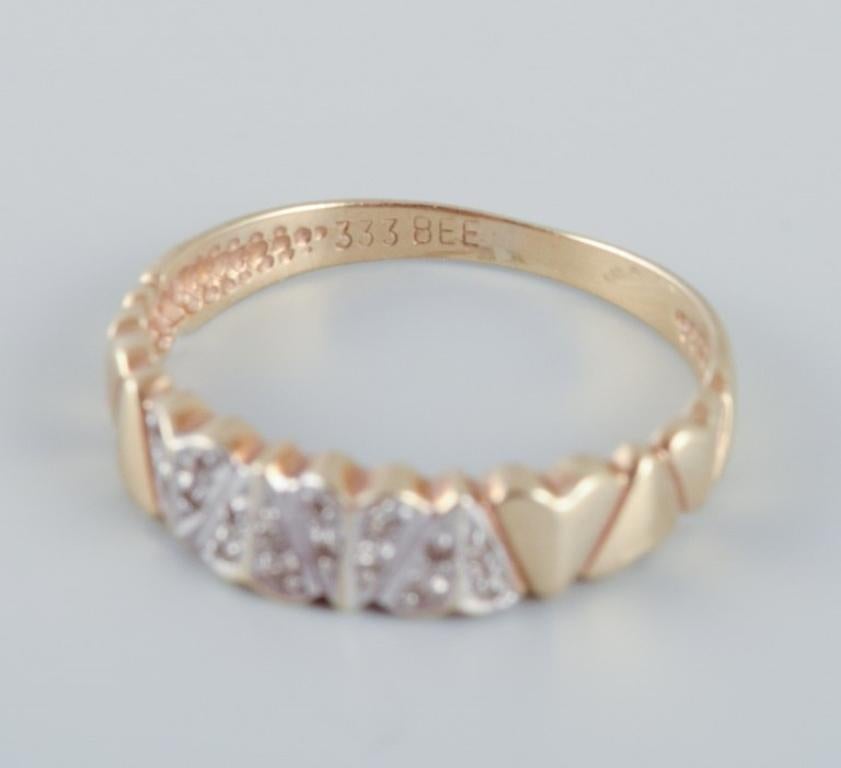 Brilliant Cut 8-karat gold ring with numerous small diamonds in modernist design. For Sale