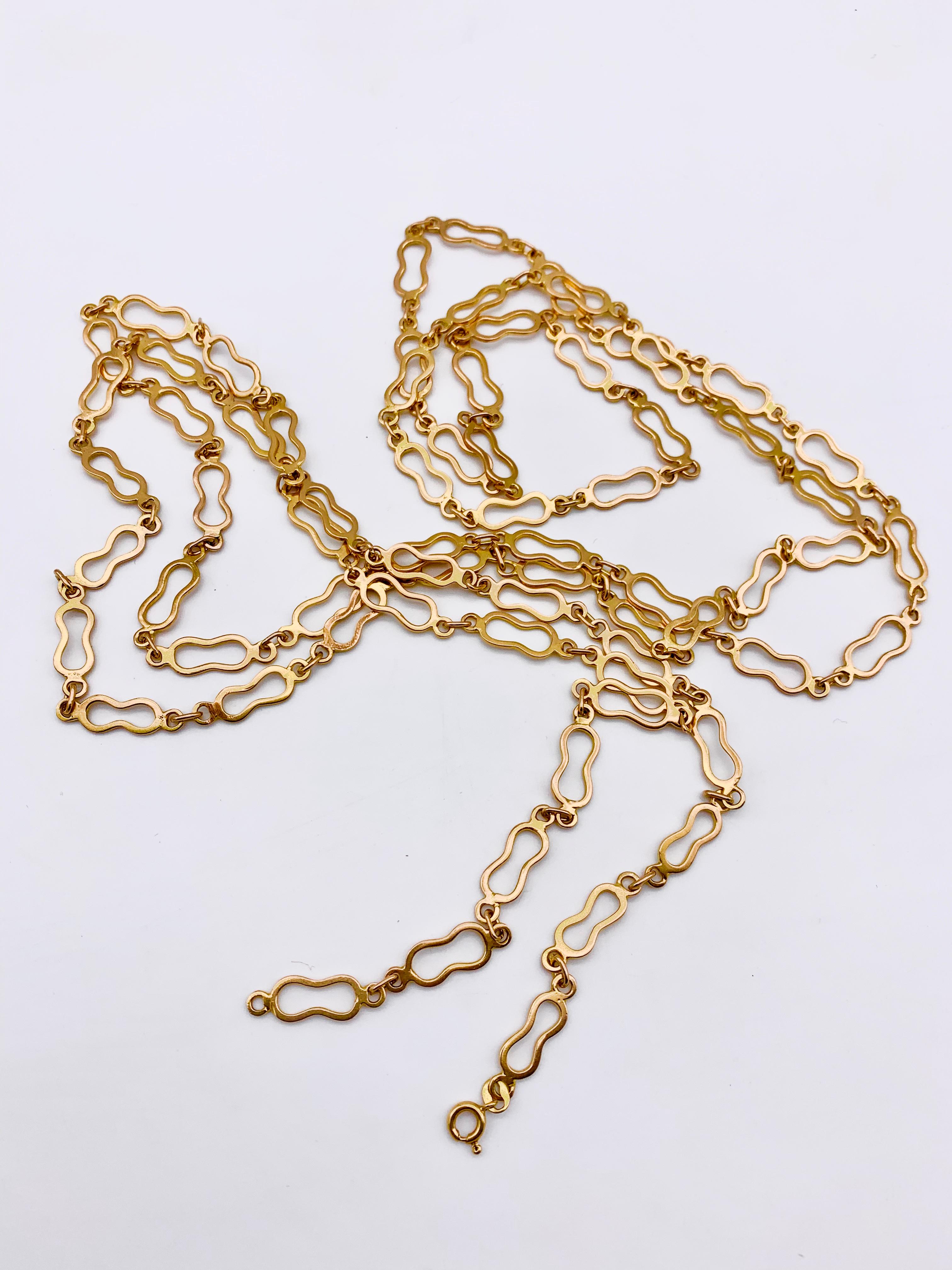 18 Karat Rose Gold Vintage Long Link Chain Sautoir, Italy 1