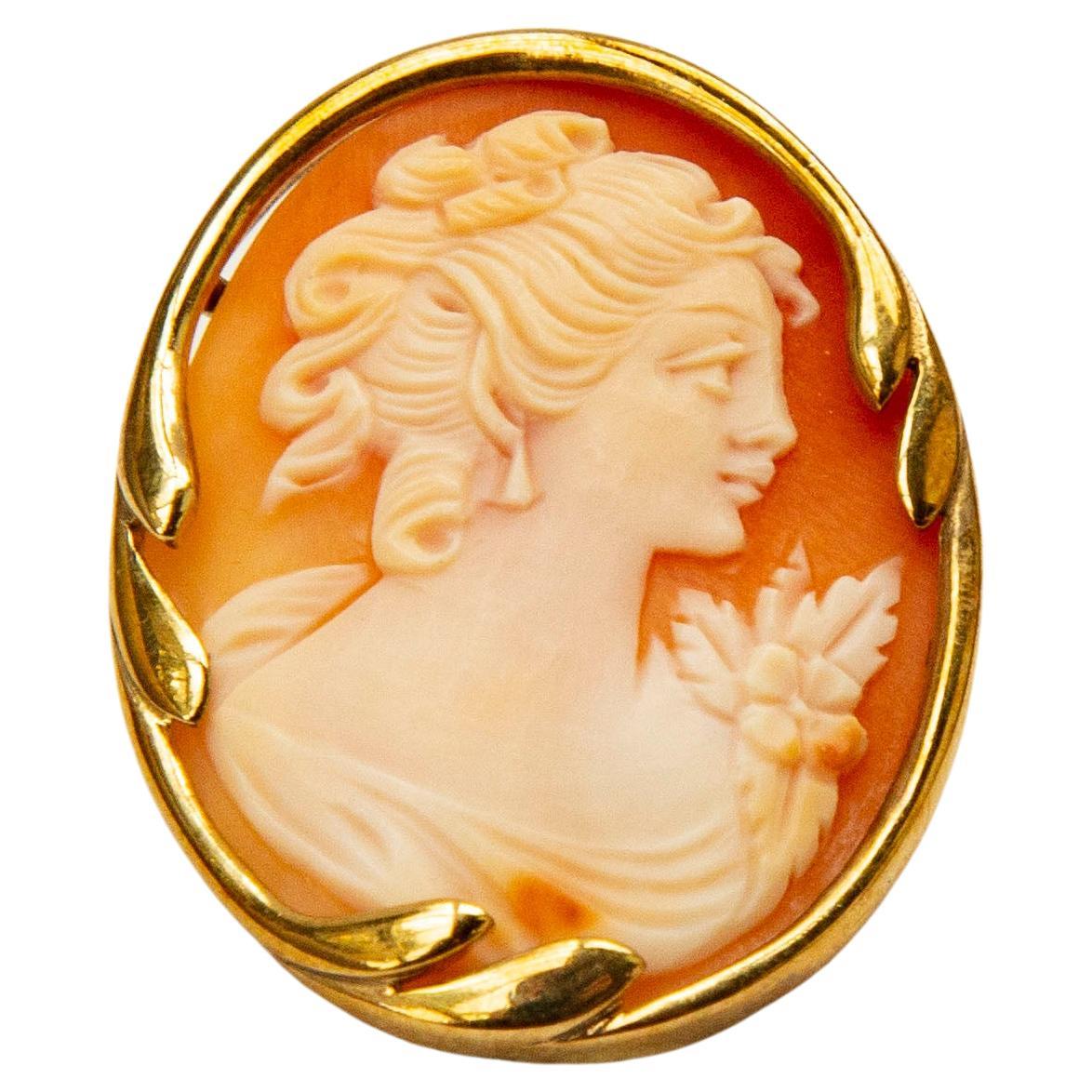 8 Karat Yellow Gold and Shell Cameo  Pendant / Brooch For Sale