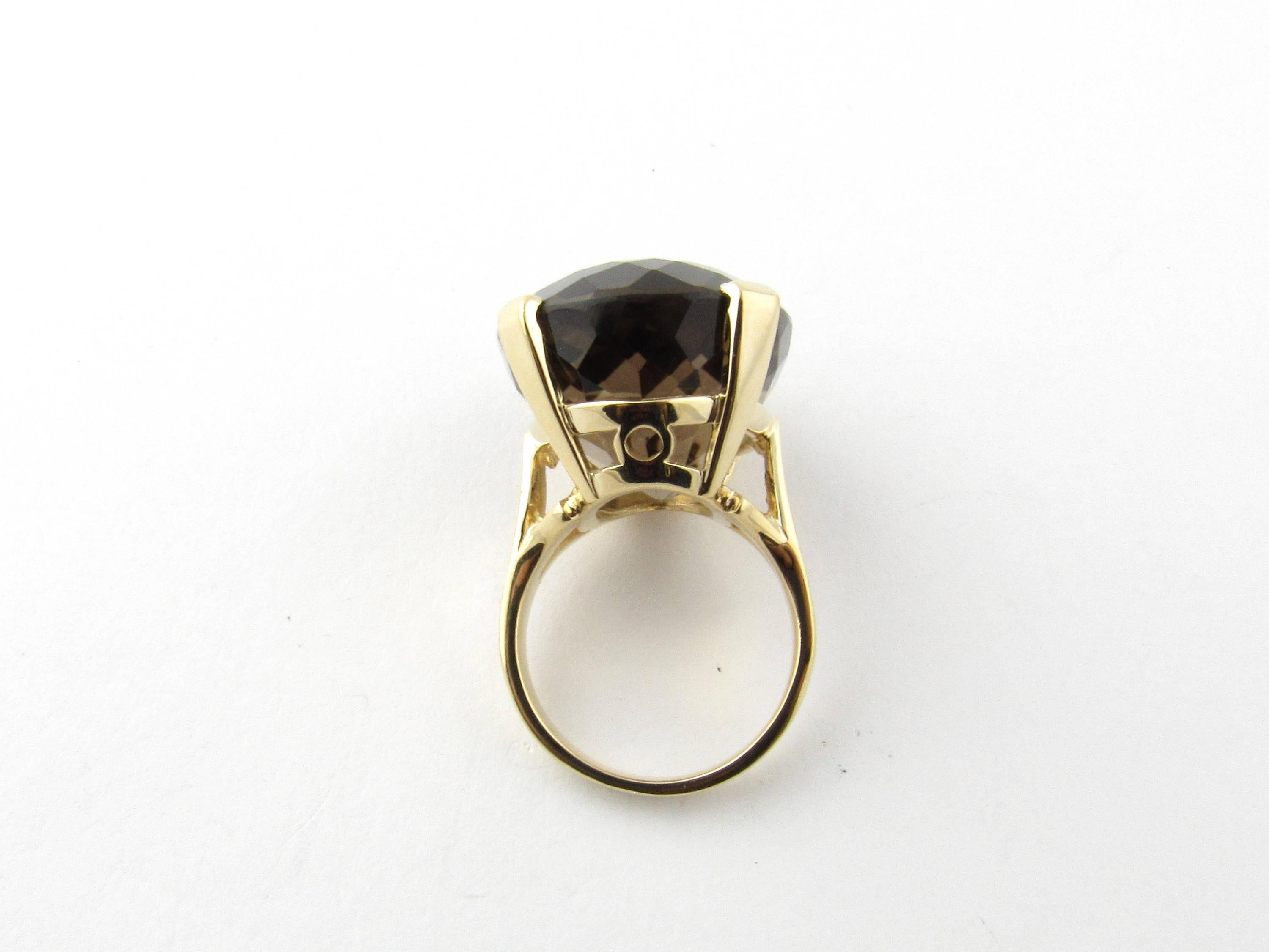 Round Cut 8 Karat Yellow Gold Smoky Topaz Ring Size