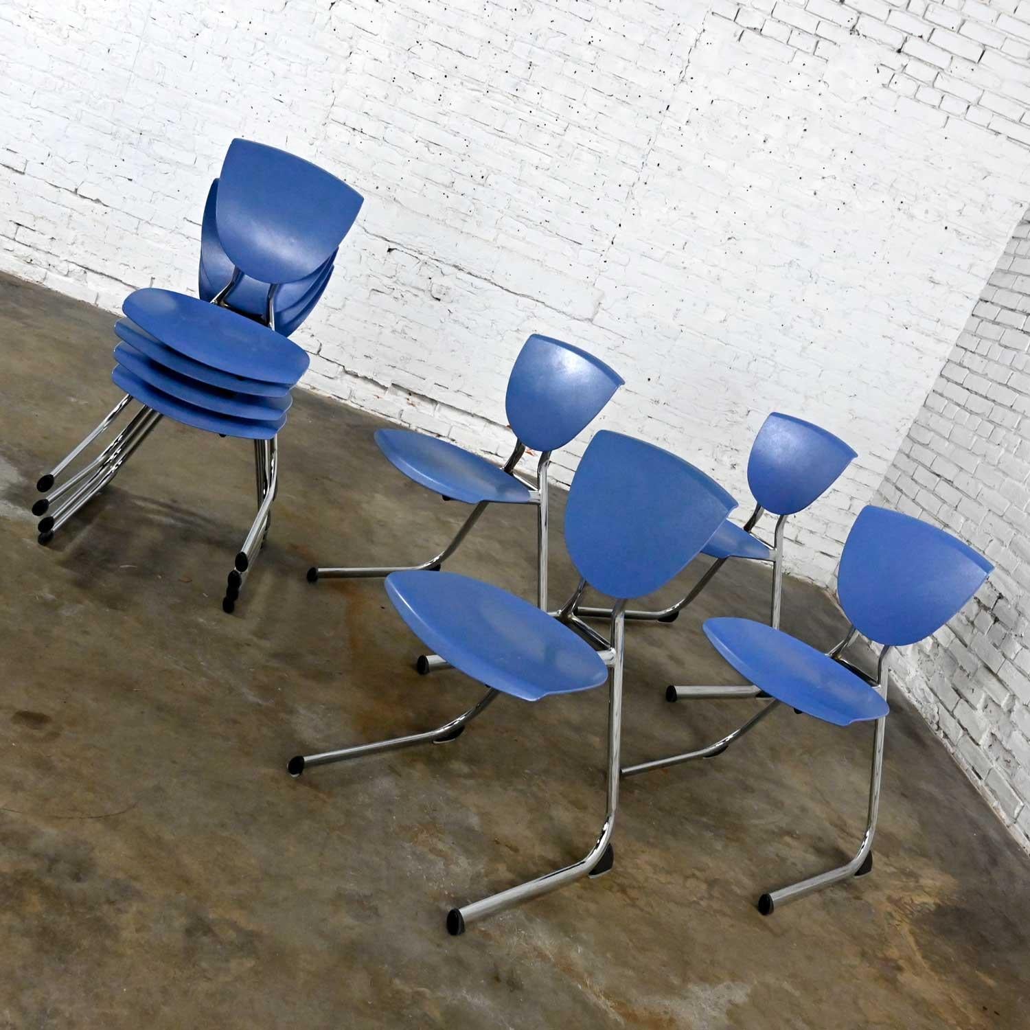 8 KI Seating Modern Light Blue Plastic & Chrome Reverse Cantilever Dining Chairs For Sale 5