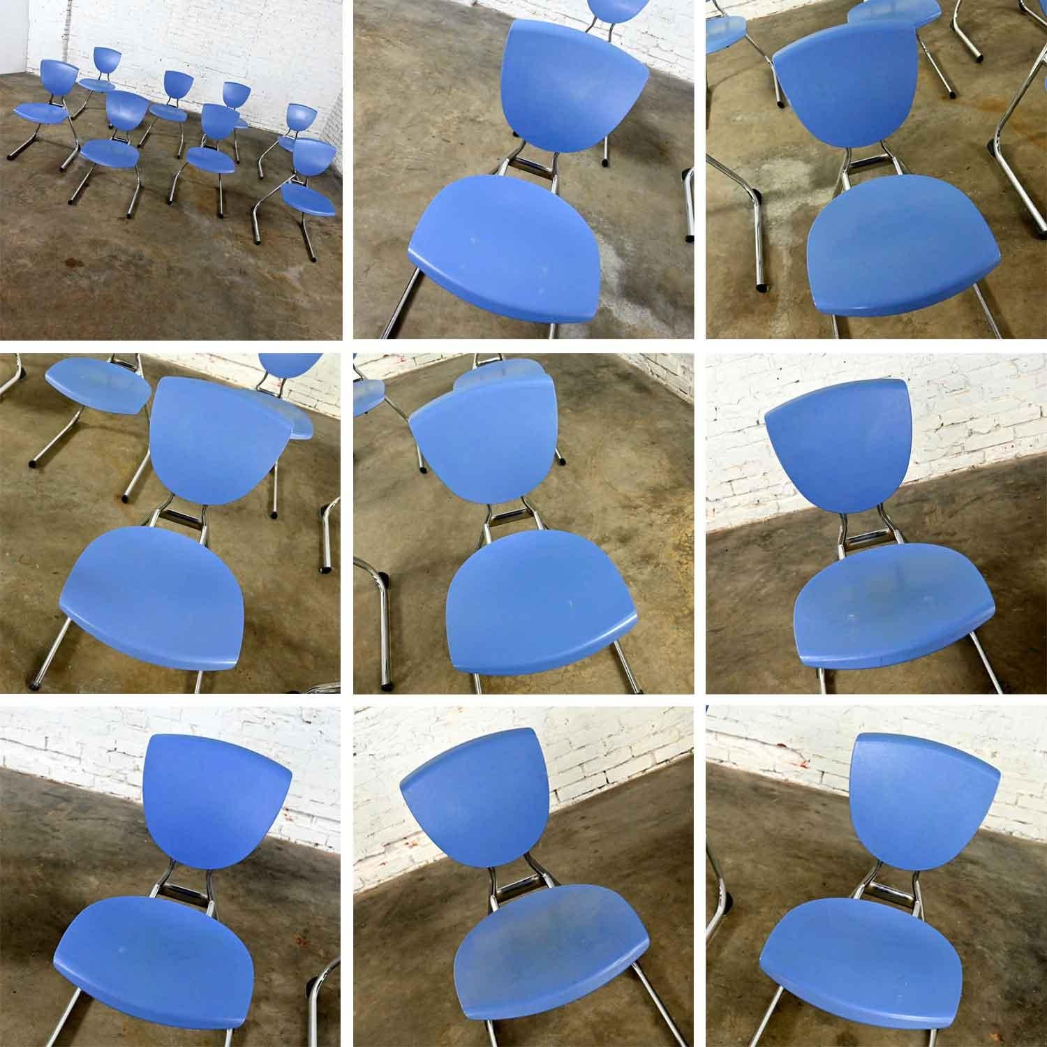 8 KI Seating Modern Light Blue Plastic & Chrome Reverse Cantilever Dining Chairs For Sale 6