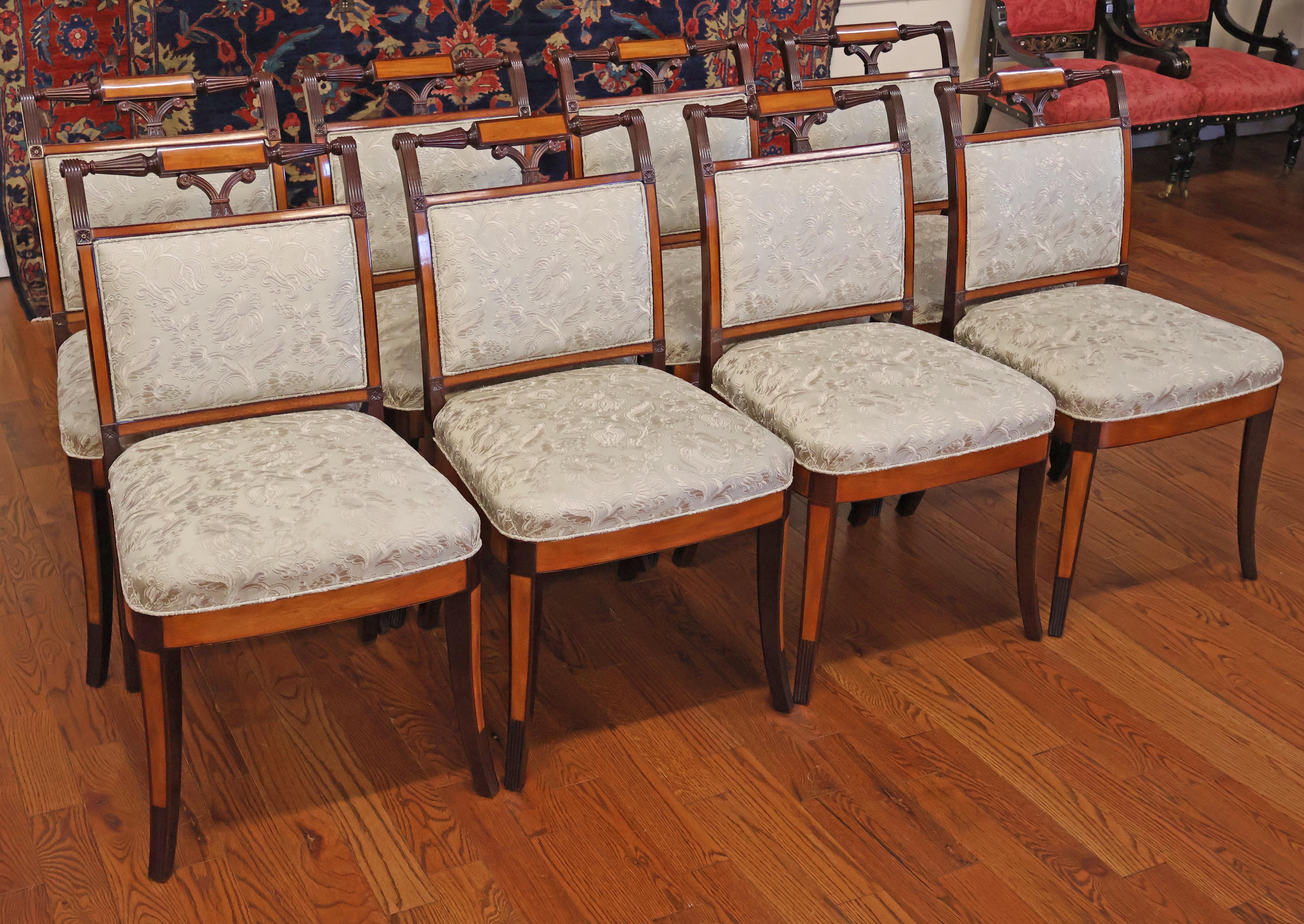 Regency 8 Kindel Winterthur Collection Mahogany And Maple Inlaid Seymour Dining Chairs For Sale