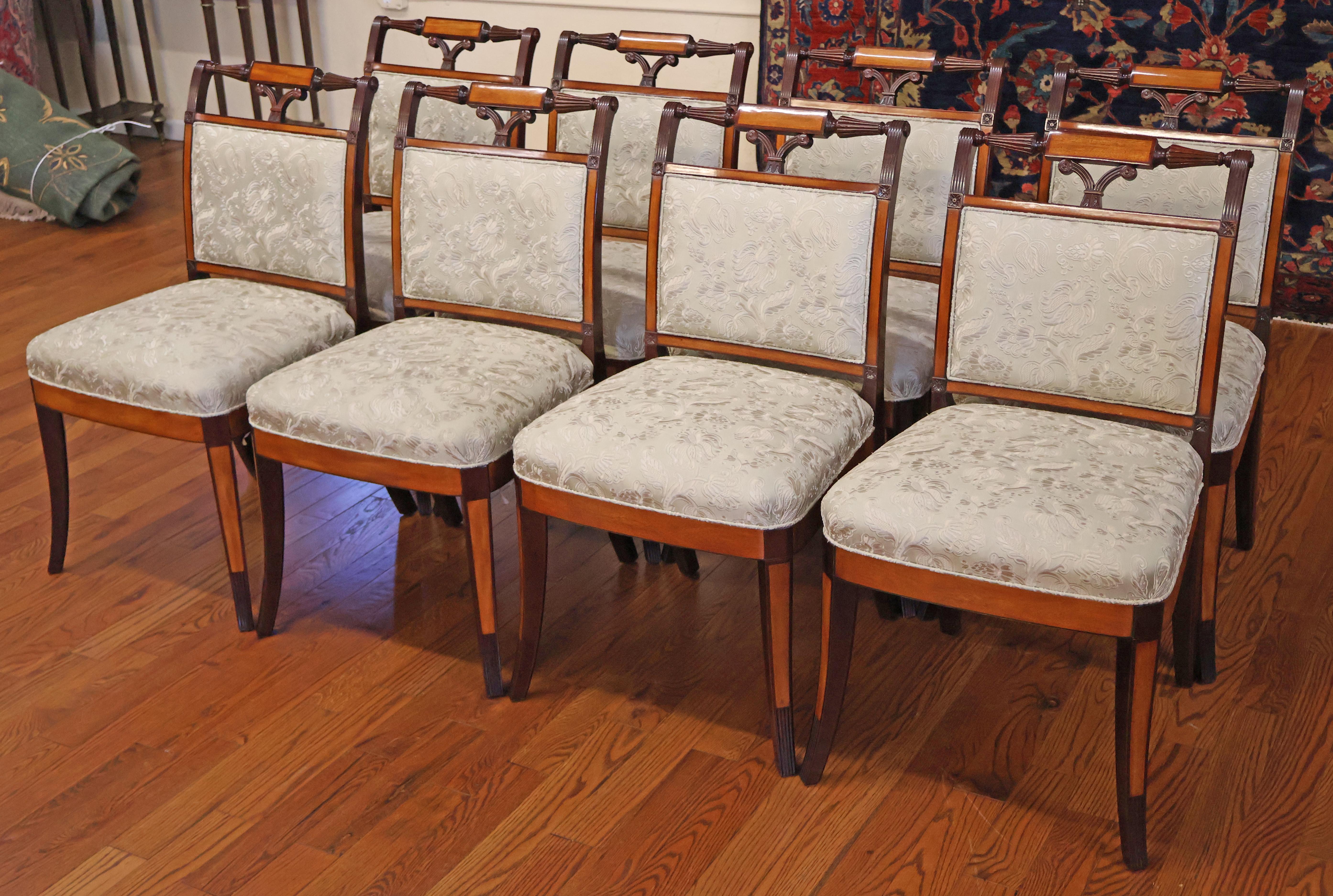 American 8 Kindel Winterthur Collection Mahogany And Maple Inlaid Seymour Dining Chairs For Sale