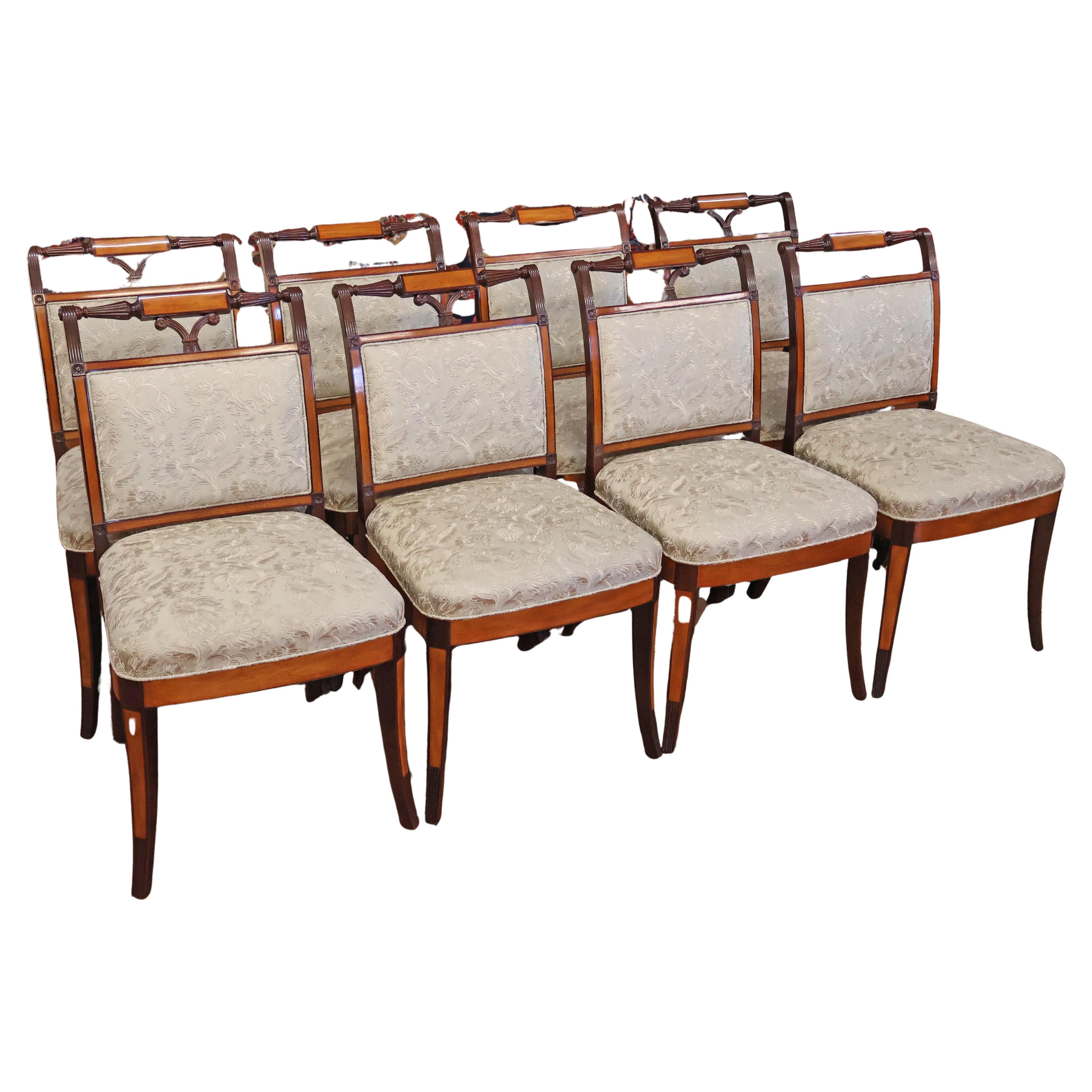 8 Kindel Winterthur Collection Mahogany And Maple Inlaid Seymour Dining Chairs For Sale