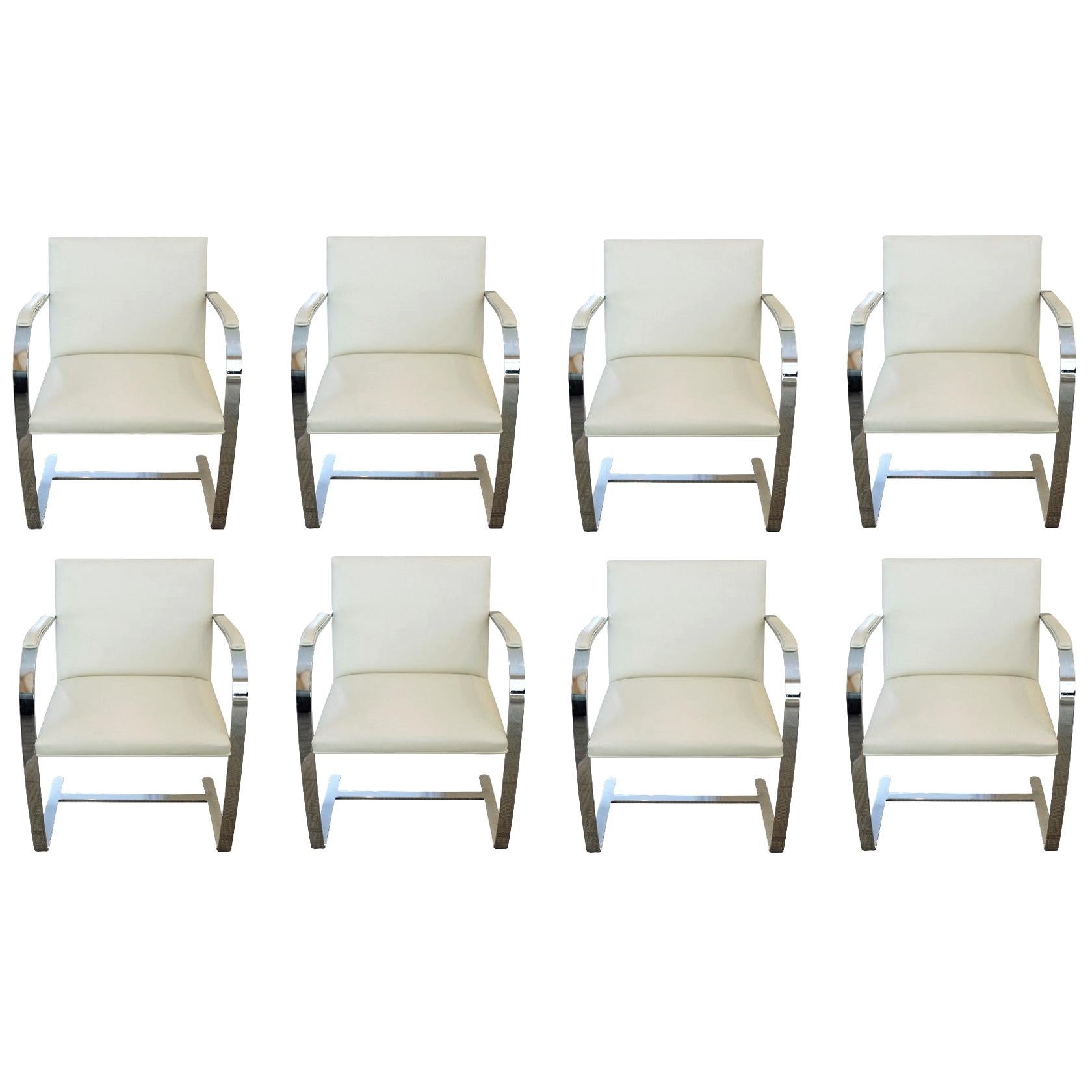 8 Knoll Chrome and White Leather Modern Chairs